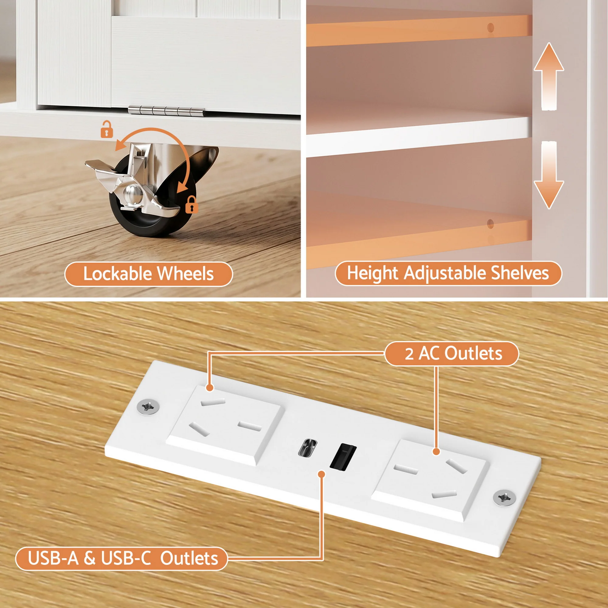 Artiss Kitchen Island Trolley Rolling Serving Cart Storage Drawer Cabinet 150cm White - Image 7