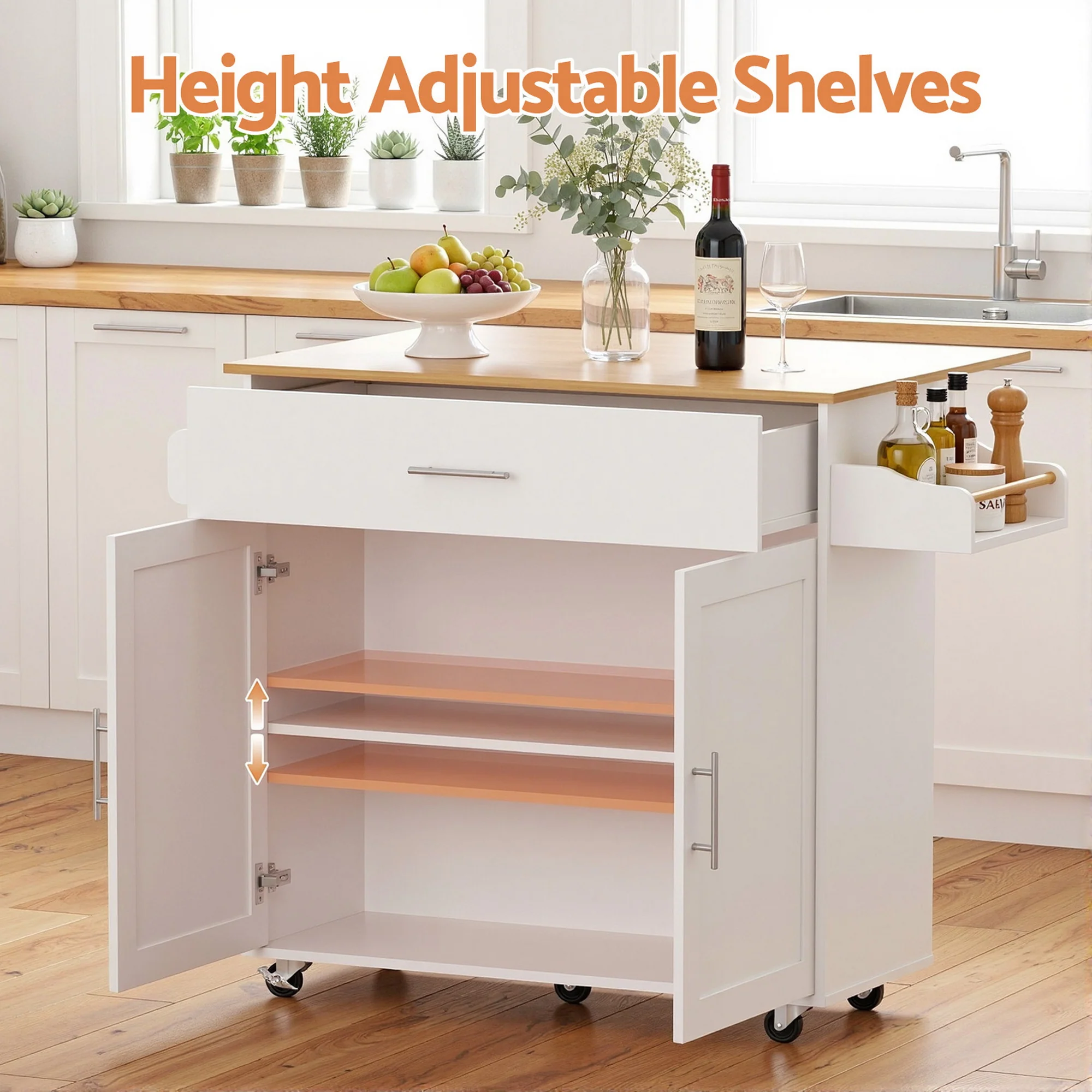 Artiss Kitchen Island Trolley Rolling Serving Cart Storage Drawer Cabinet 90cm White - Image 7
