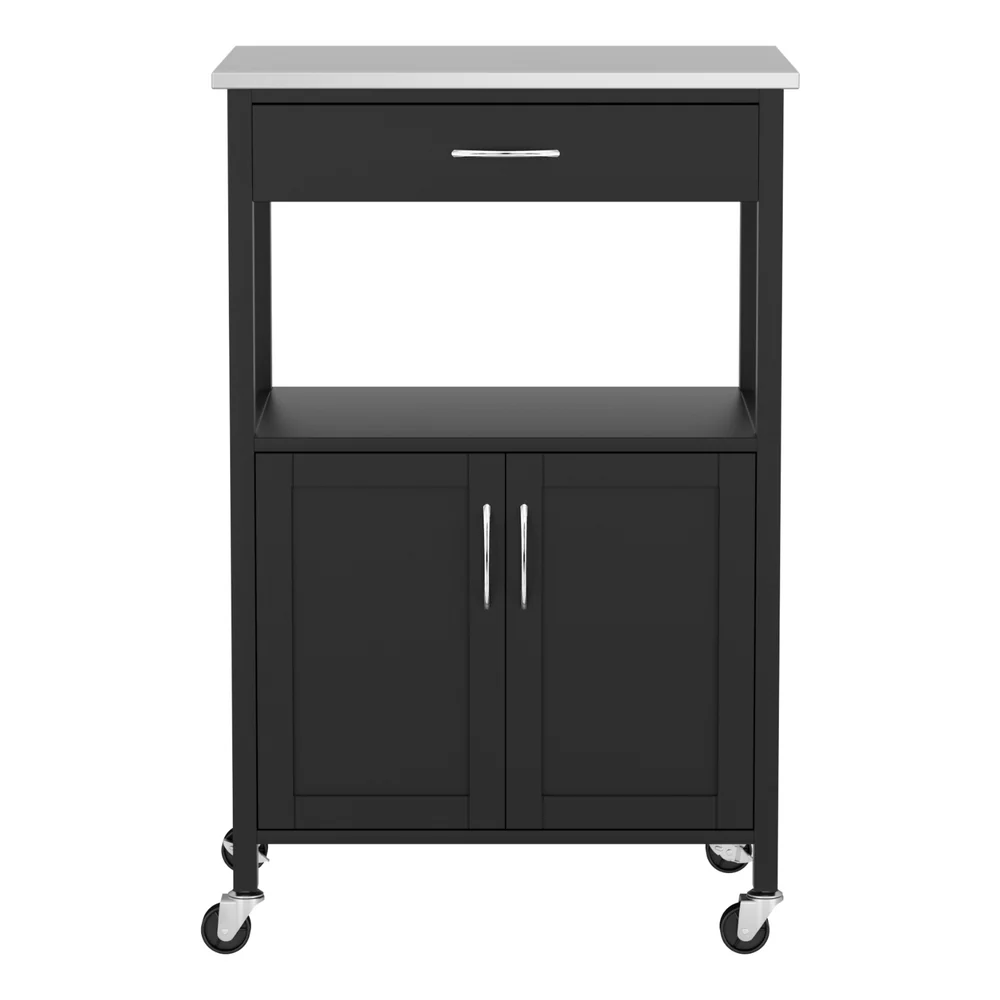 Artiss Kitchen Island Trolley Rolling Serving Cart Storage Drawer Cupboard 60cm-BLACK - Image 3