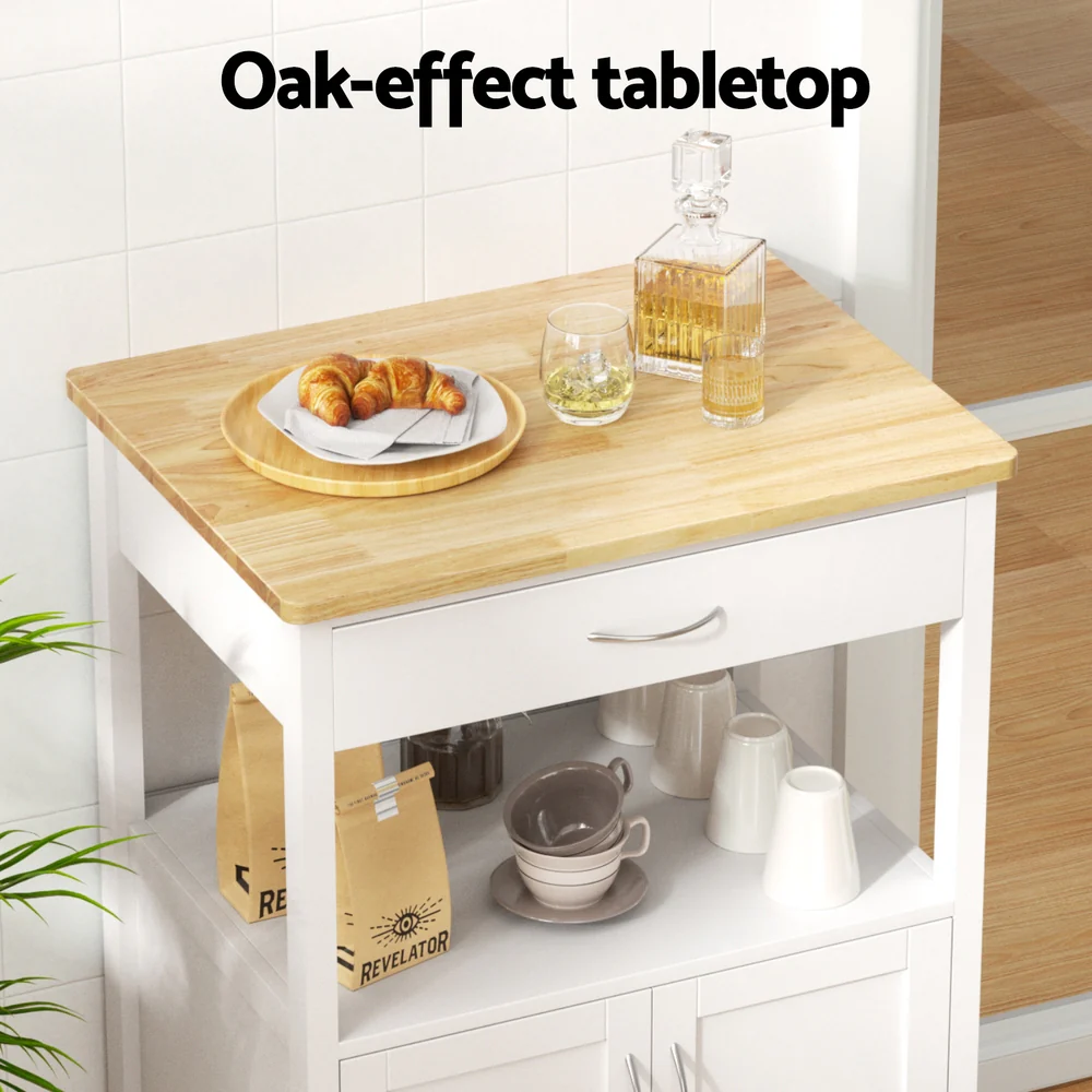 Artiss Kitchen Island Trolley Rolling Serving Cart Storage Drawer Cupboard 60cm-White - Image 5
