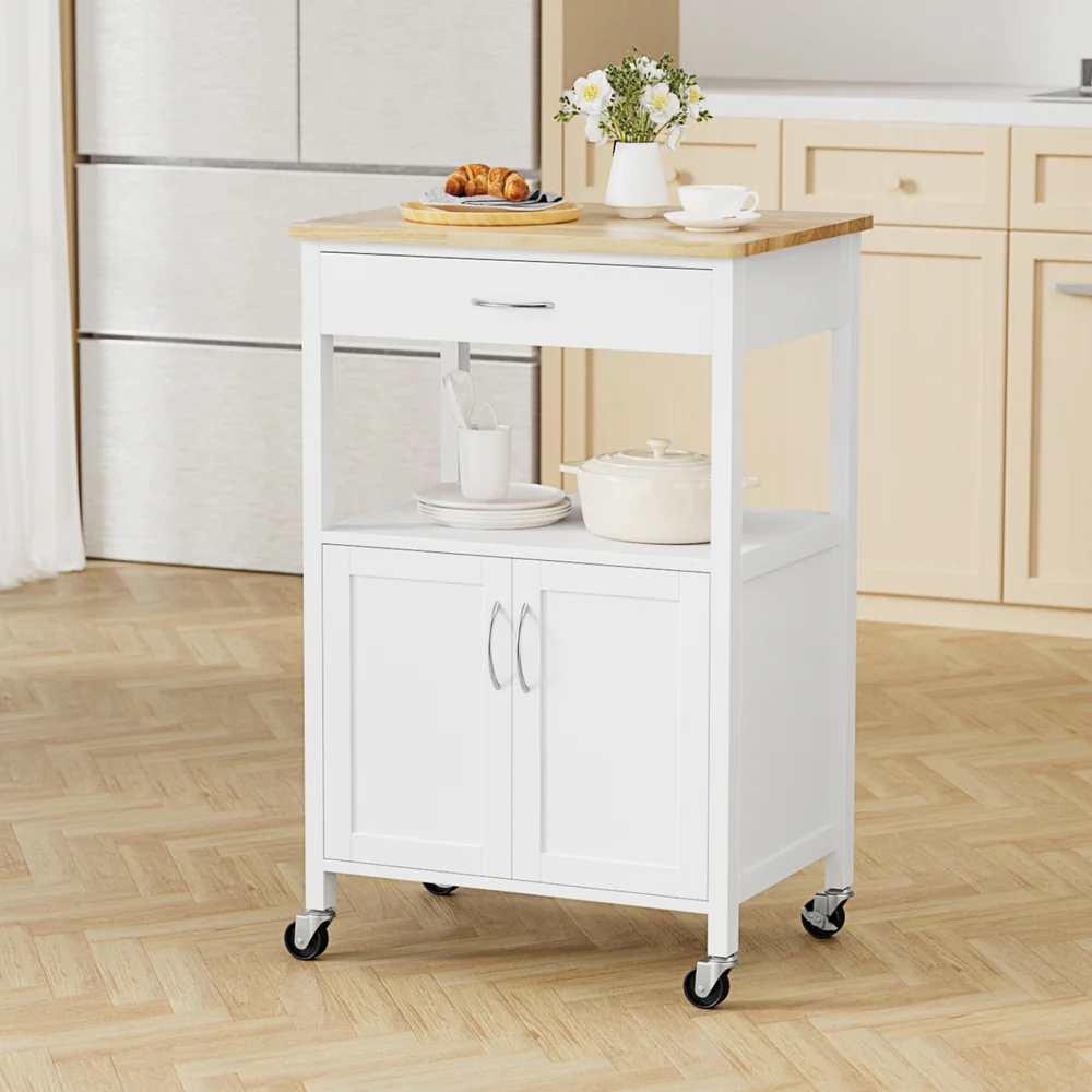 Artiss Kitchen Island Trolley Rolling Serving Cart Storage Drawer Cupboard 60cm-White - Image 7