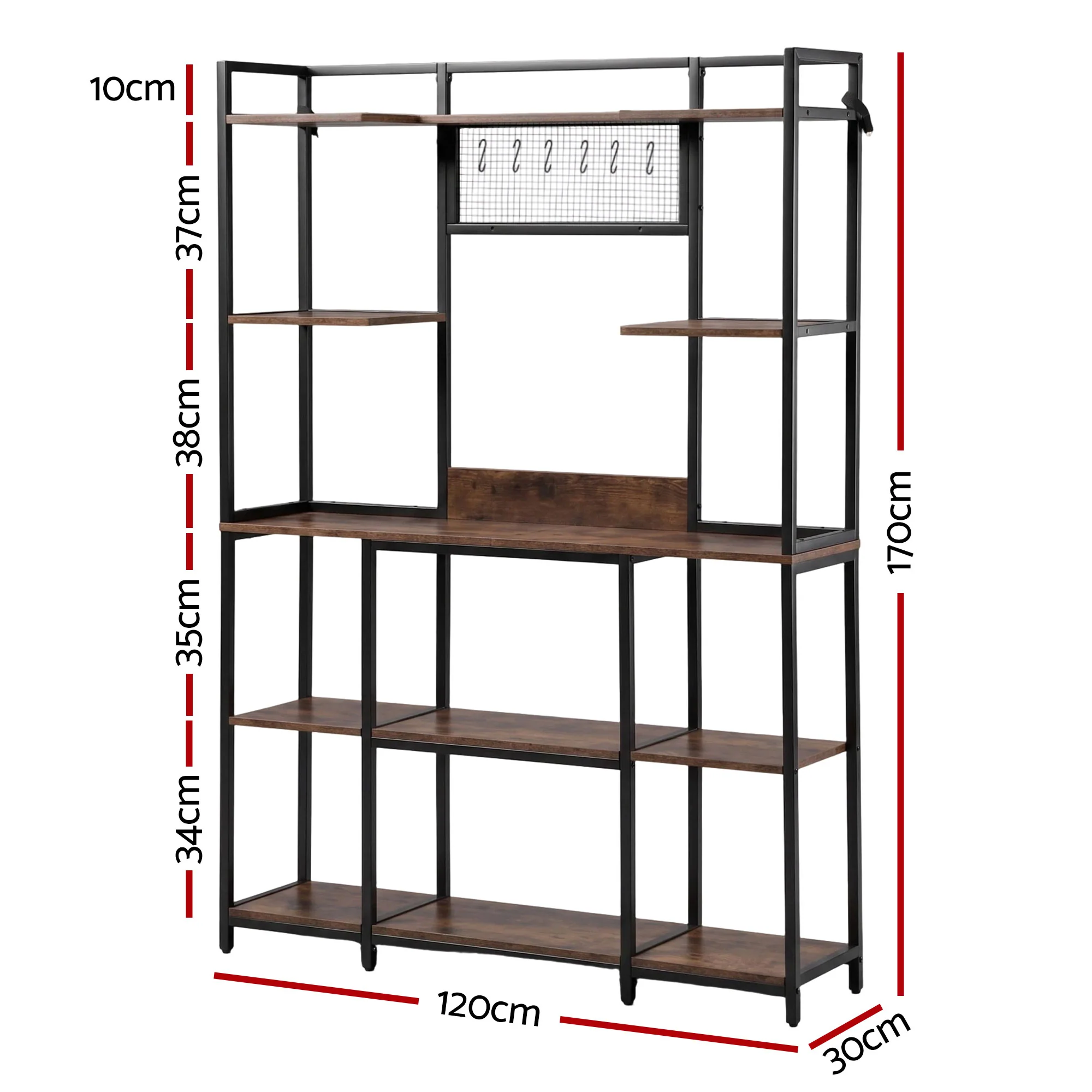 Artiss Kitchen Rack with 6 Hooks Microwave Storage Shelf 120cm x 170cm - Image 3