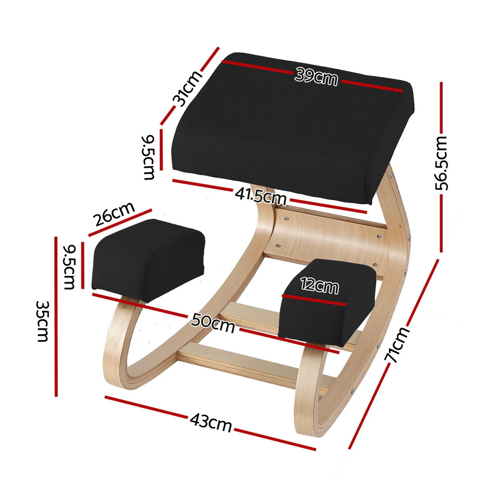 Artiss Kneeling Chair Ergonomic Posture Chair with Memory Foam Balance Stool for Home Office Gaming 120kg Weight Capacity Black - Image 2
