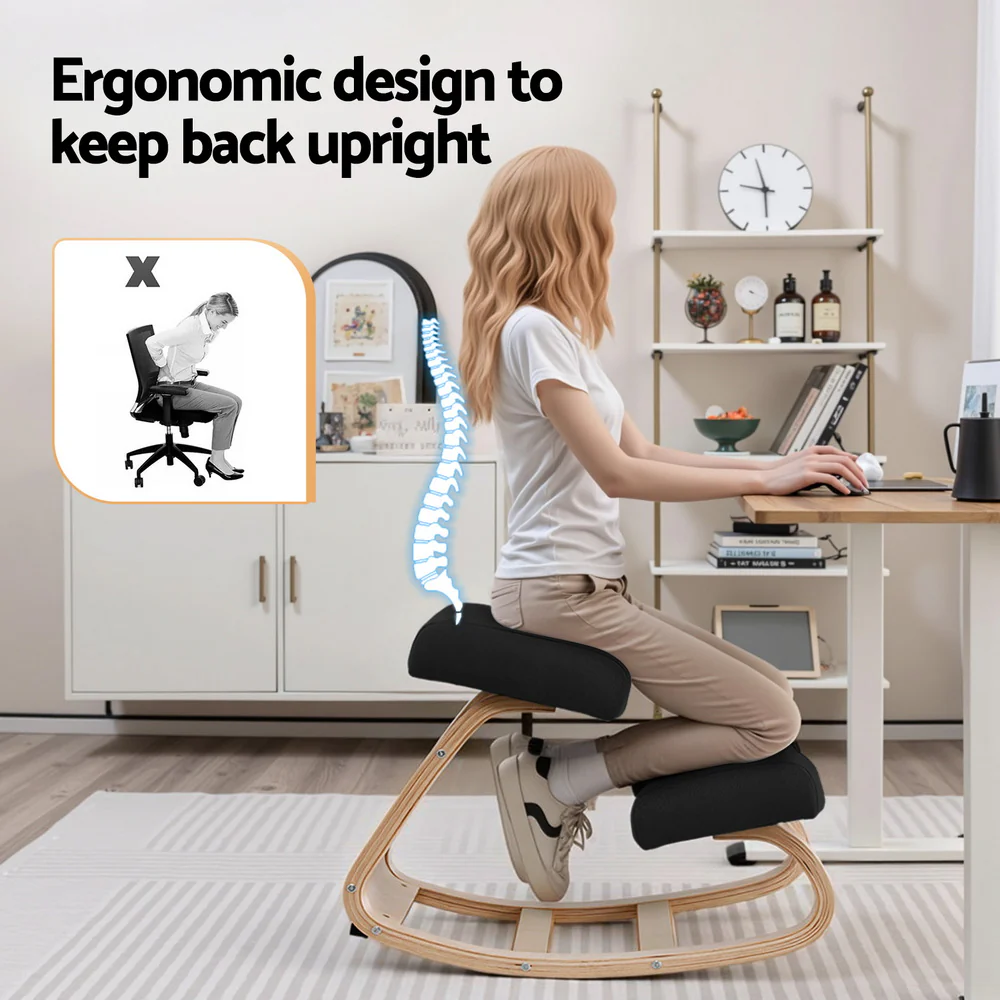 Artiss Kneeling Chair Ergonomic Posture Chair with Memory Foam Balance Stool for Home Office Gaming 120kg Weight Capacity Black - Image 4