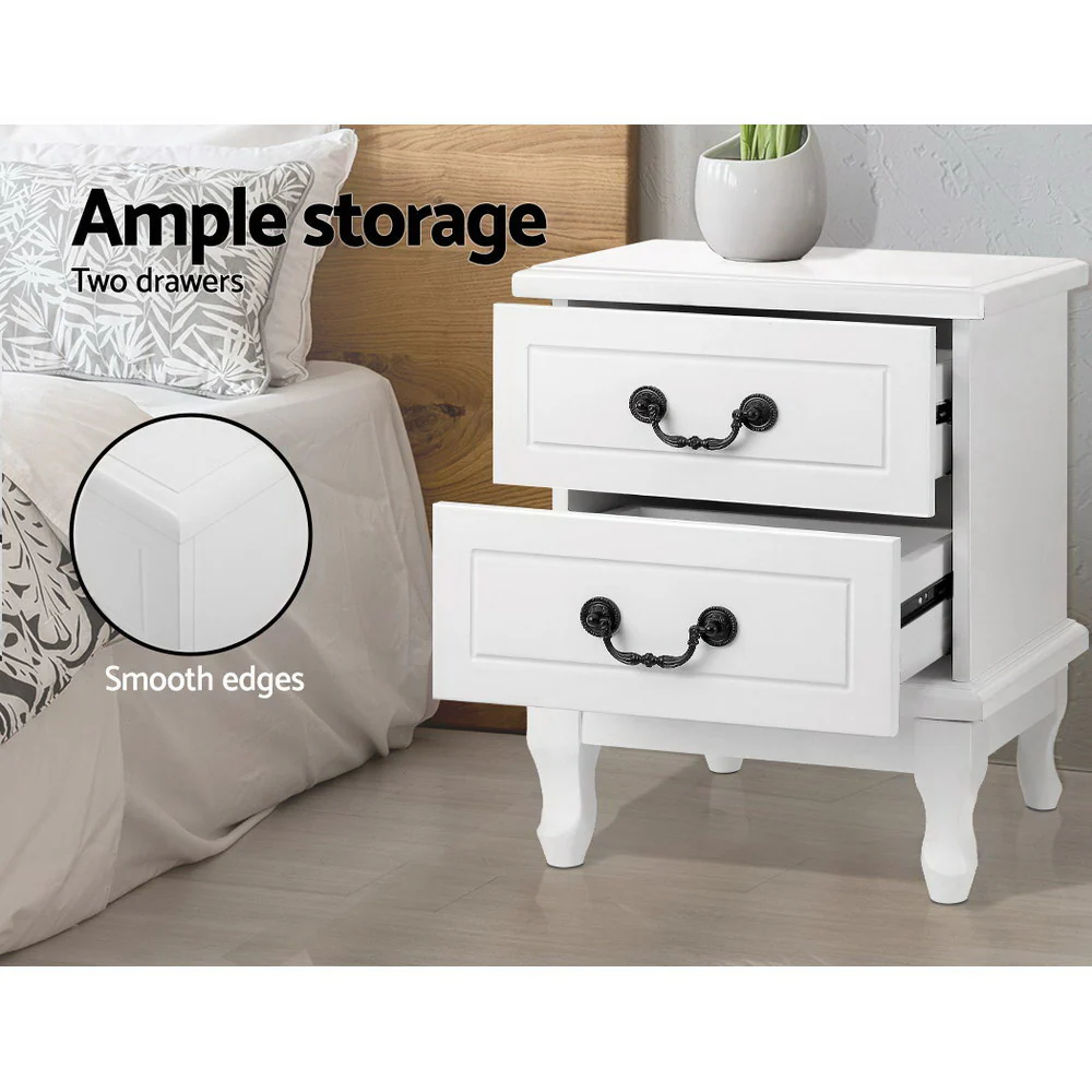 Artiss Bedside Table 2 Drawers - KUBI White - Image 6