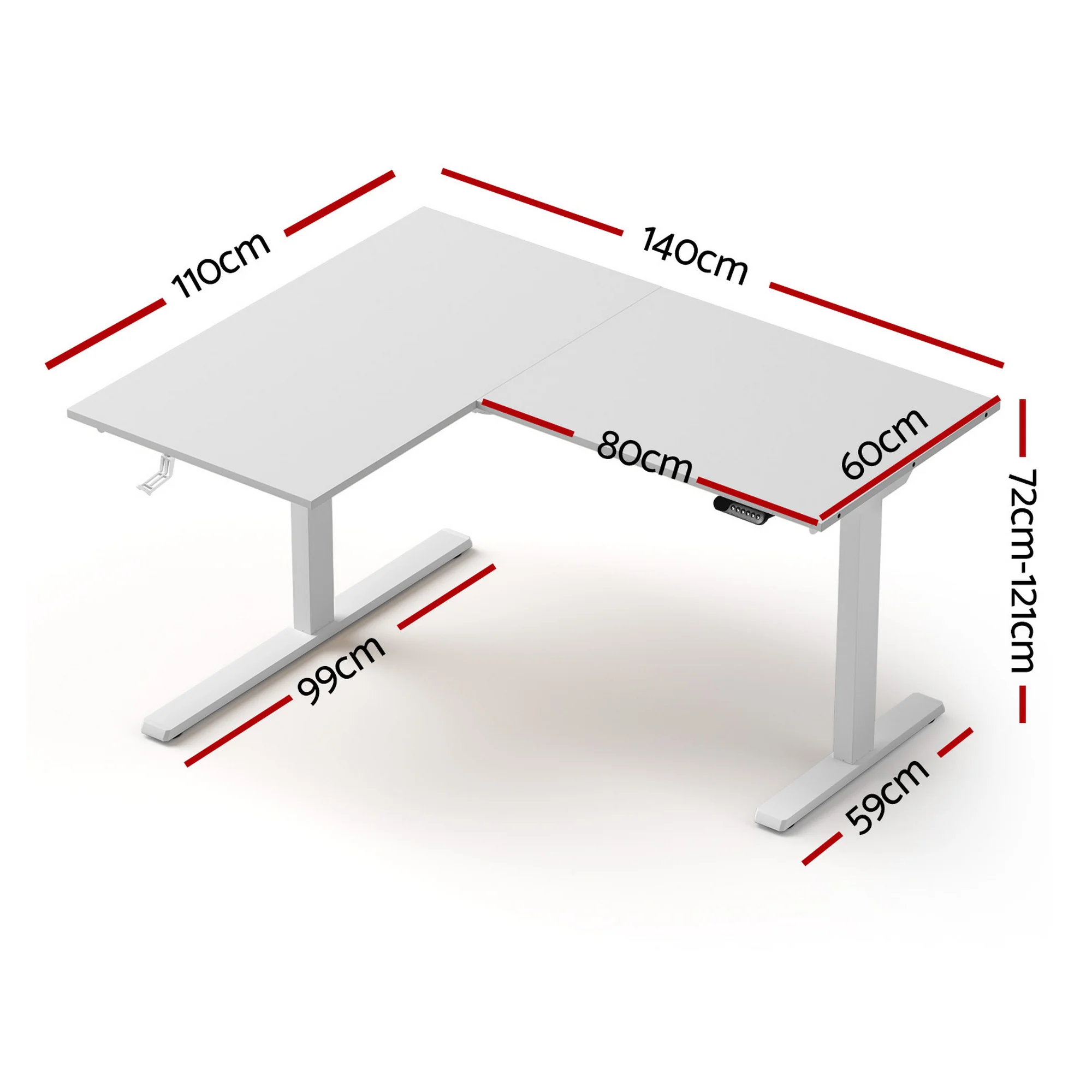 Artiss L-Shape Standing Desk Sit Stand Up Height Adjustable Electric Motorised White - Image 2
