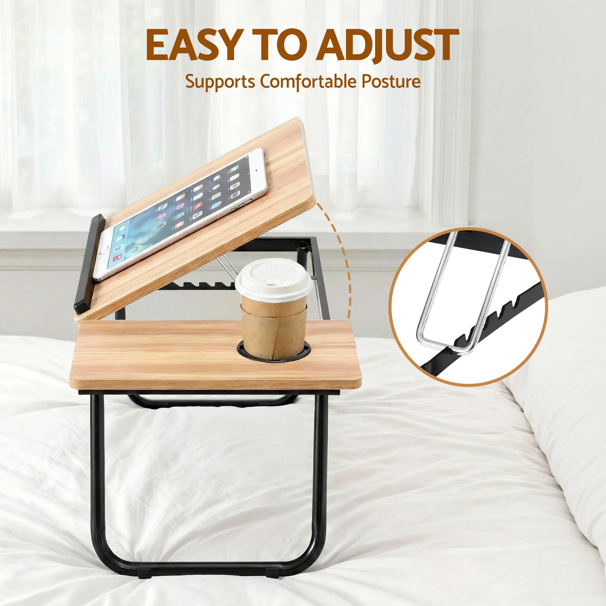Artiss Laptop Desk Bed Table Foldable Portable Desktop Oak - Image 6