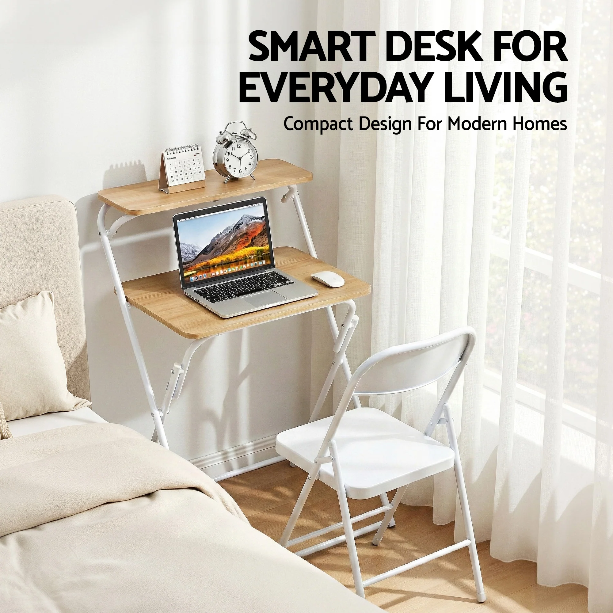 Artiss Laptop Desk Computer Foldable Study Desk Home Office Oak - Image 5