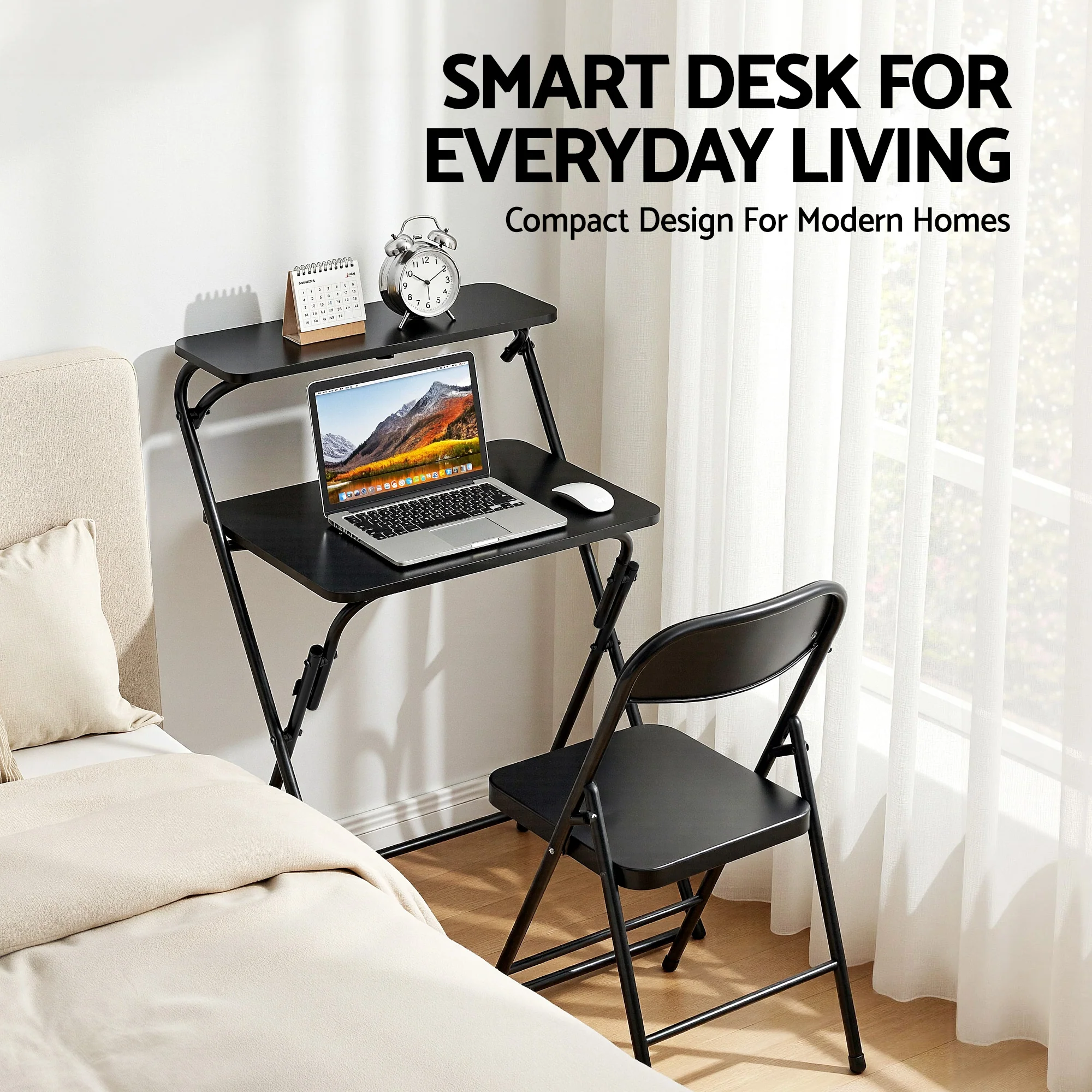 Artiss Laptop Desk Foldable Study Desk Home Office Black - Image 4
