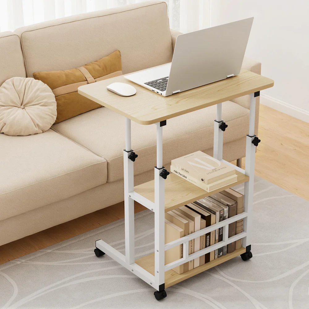 Artiss Laptop Desk Height Adjustable Mobile Workstation Computer Desks 60CM OAK - Image 7