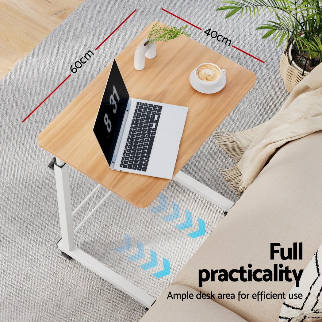 Artiss Laptop Desk Table Adjustable 60CM Light Wood - Image 6