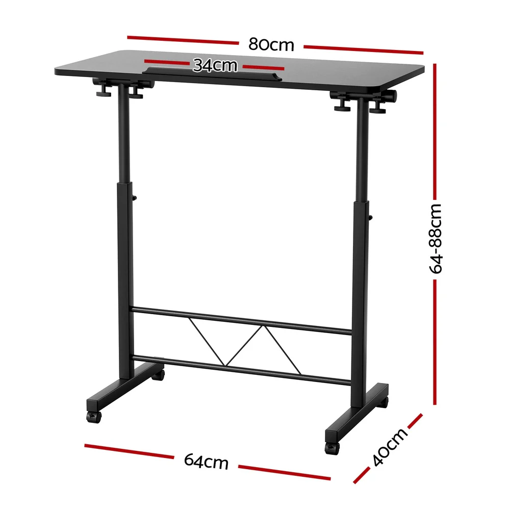 Artiss Laptop Desk Table Height Adjustable Wooden Bed Side Tables 80CM Black - Image 2
