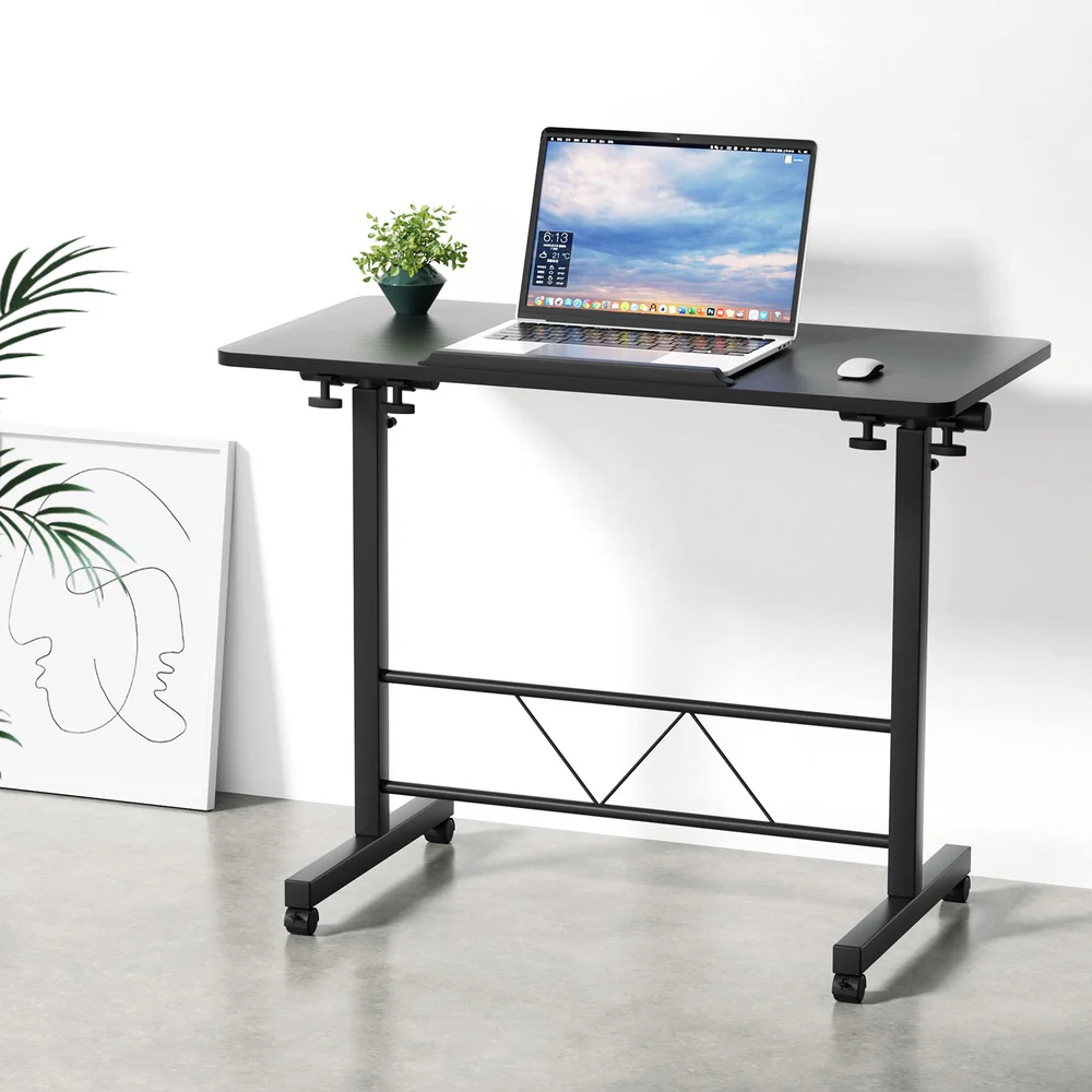 Artiss Laptop Desk Table Height Adjustable Wooden Bed Side Tables 80CM Black - Image 7