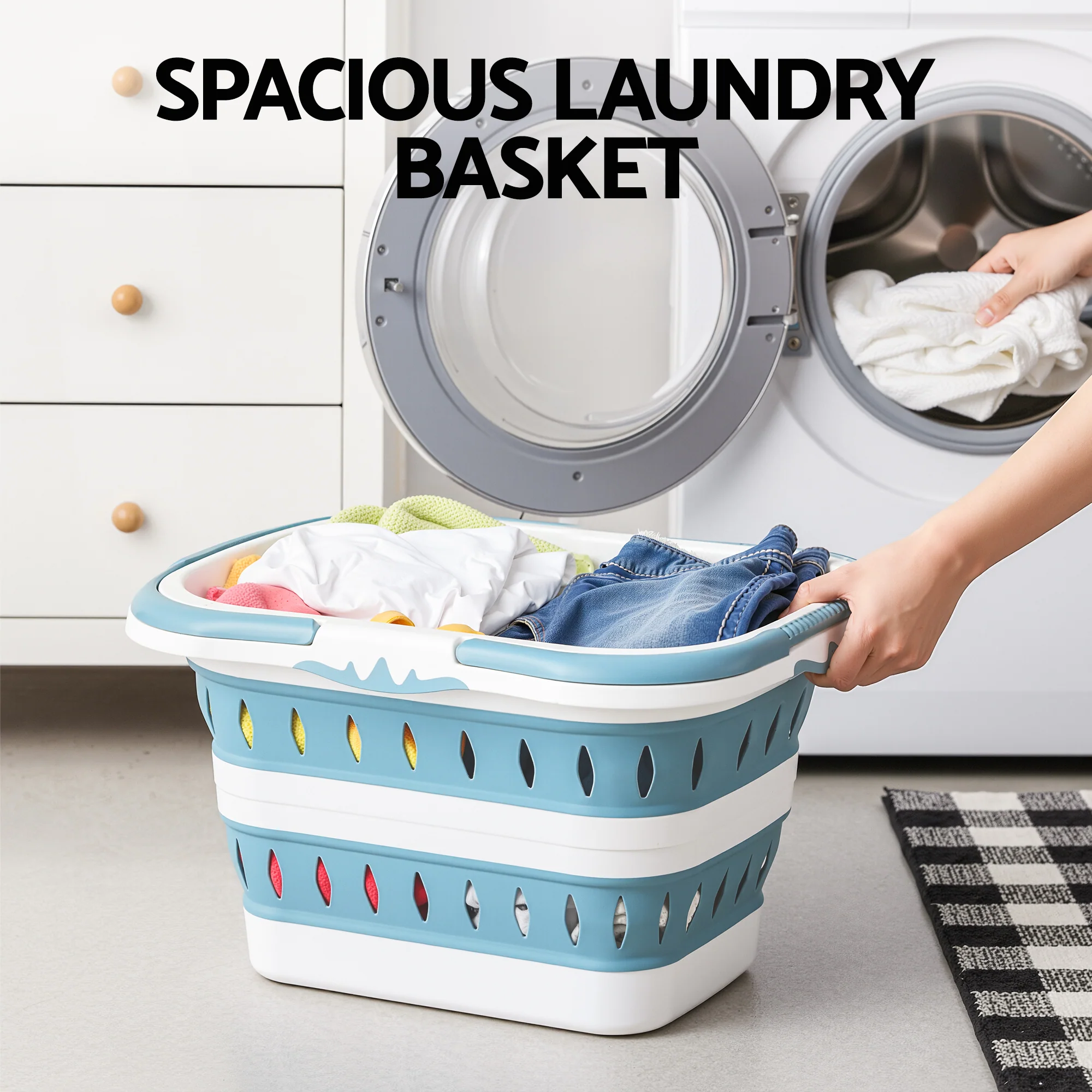 Artiss Laundry Basket Hamper Large Foldable Washing Clothes Storage Organiser Blue - Image 5