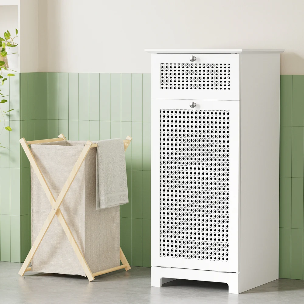 Artiss Laundry Hamper Cabinet Bathroom Storage White Rattan Clothes Basket - Image 6