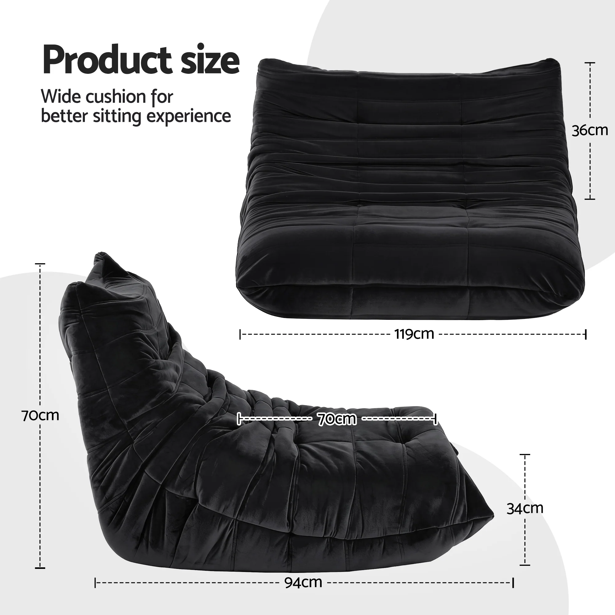 Artiss Lazy Sofa 2 Seaters Accent Caterpillar Chair Floor Couch Armless Lounge - Image 3
