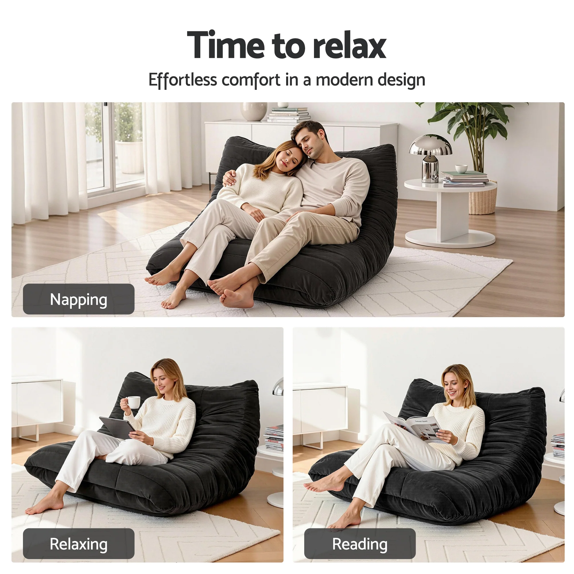 Artiss Lazy Sofa 2 Seaters Accent Caterpillar Chair Floor Couch Armless Lounge - Image 5
