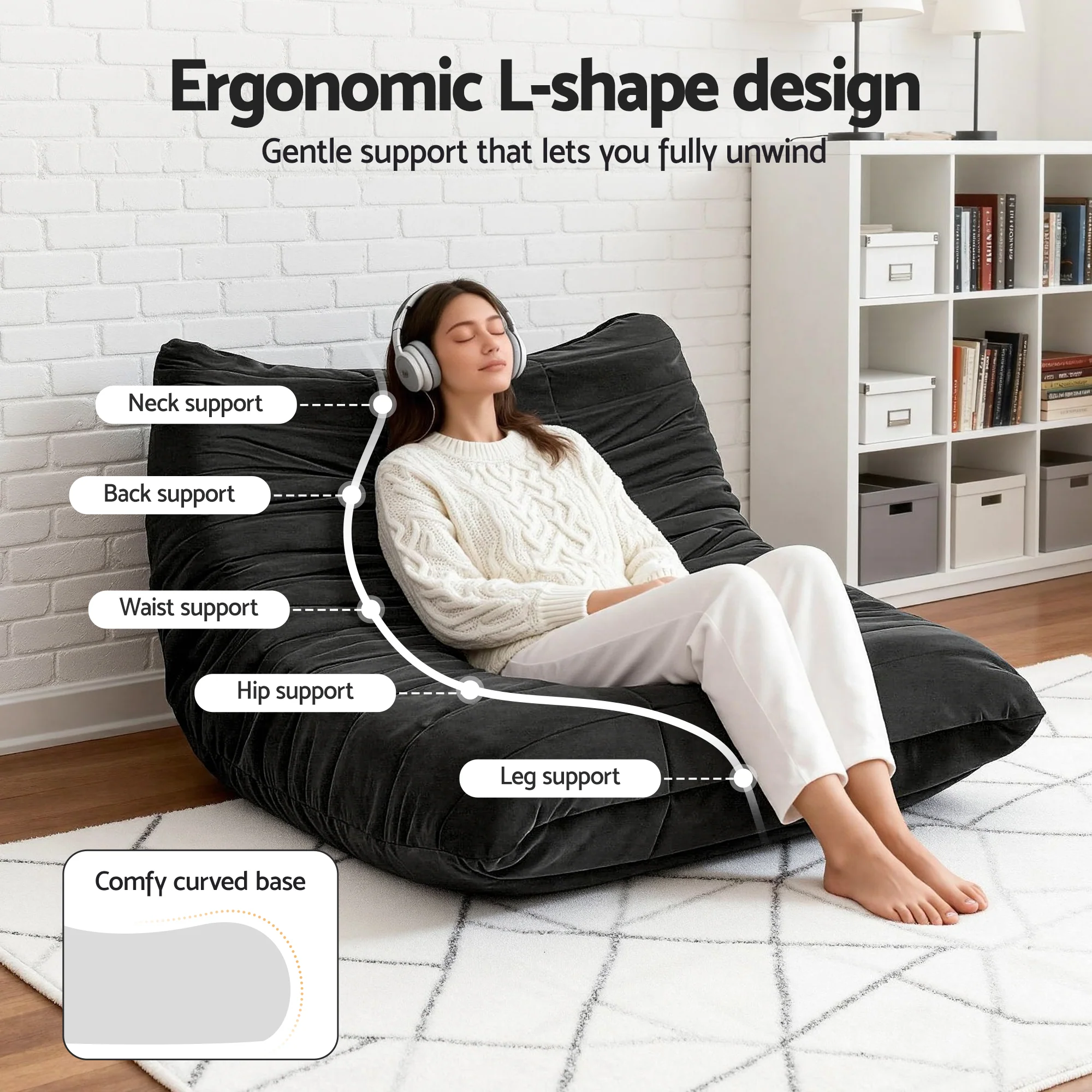 Artiss Lazy Sofa 2 Seaters Accent Caterpillar Chair Floor Couch Armless Lounge - Image 6