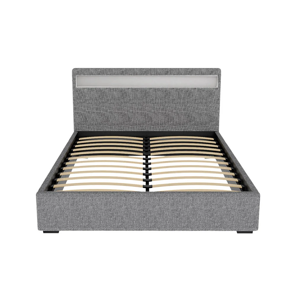 Artiss Bed Frame Queen Size LED Gas Lift Grey COLE - Image 3
