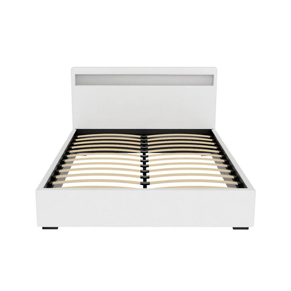 Artiss Bed Frame Queen Size LED Gas Lift White COLE - Image 3