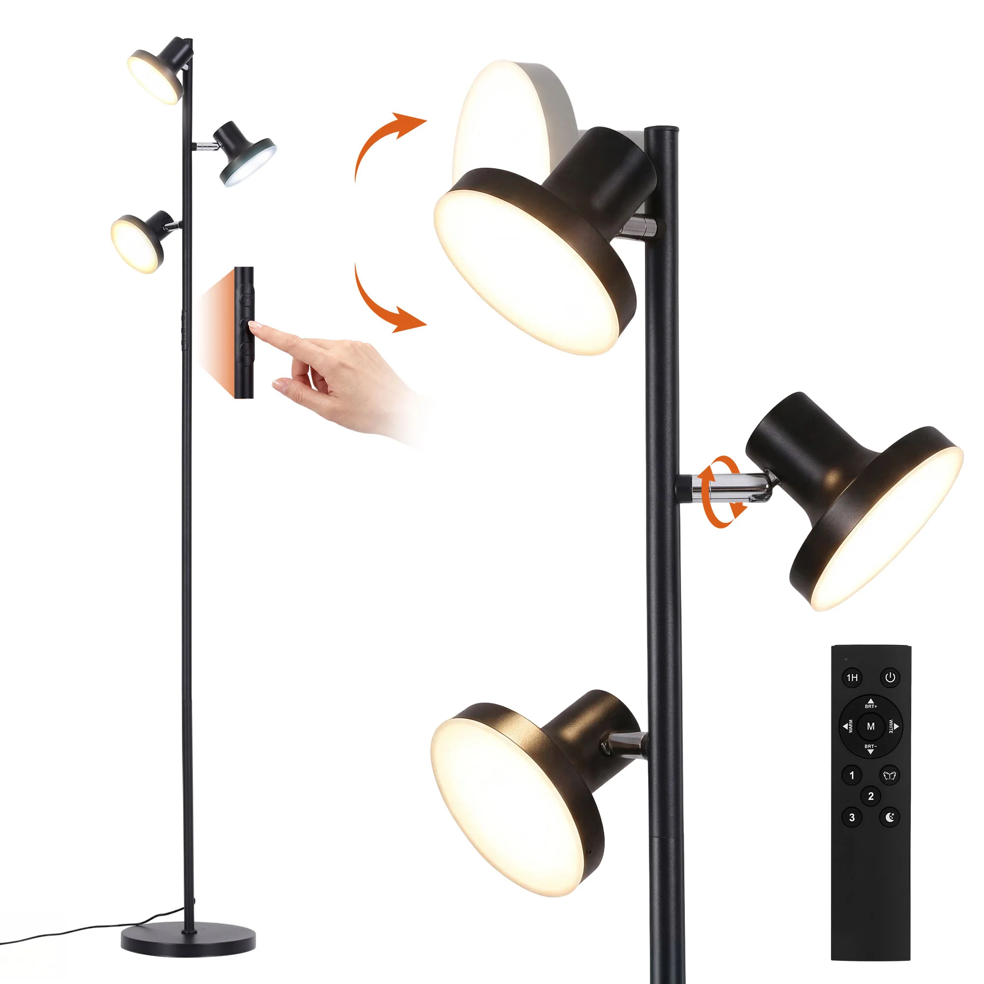 Artiss LED Tree Floor Lamp, 36W Modern Dimmable Standing Lamp with Remote & Touch Control, 4 Color Temperatures, 3 Rotatable LED Light Floor Lamps for Living Room, Bedroom, Office - Image 2