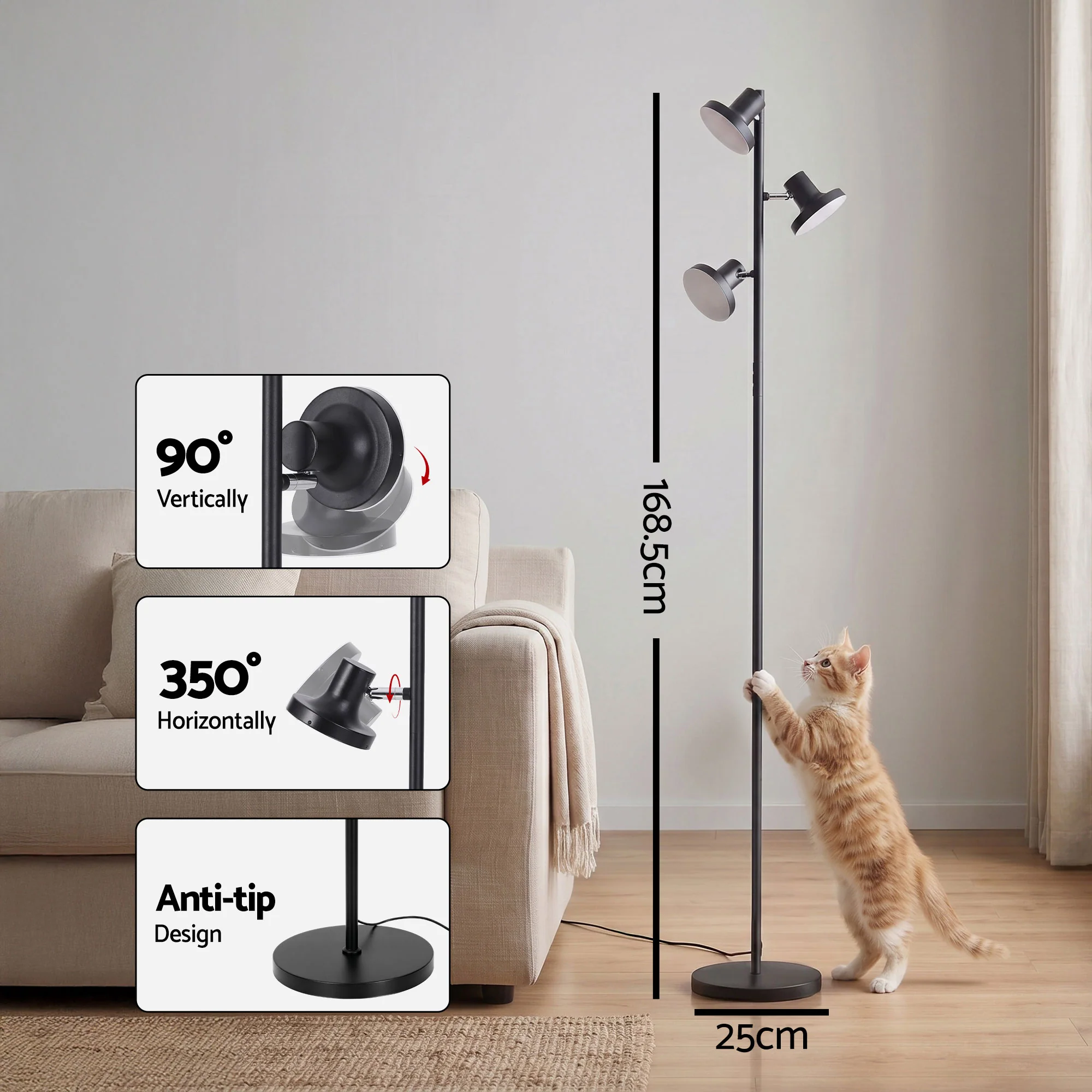 Artiss LED Tree Floor Lamp, 36W Modern Dimmable Standing Lamp with Remote & Touch Control, 4 Color Temperatures, 3 Rotatable LED Light Floor Lamps for Living Room, Bedroom, Office - Image 3