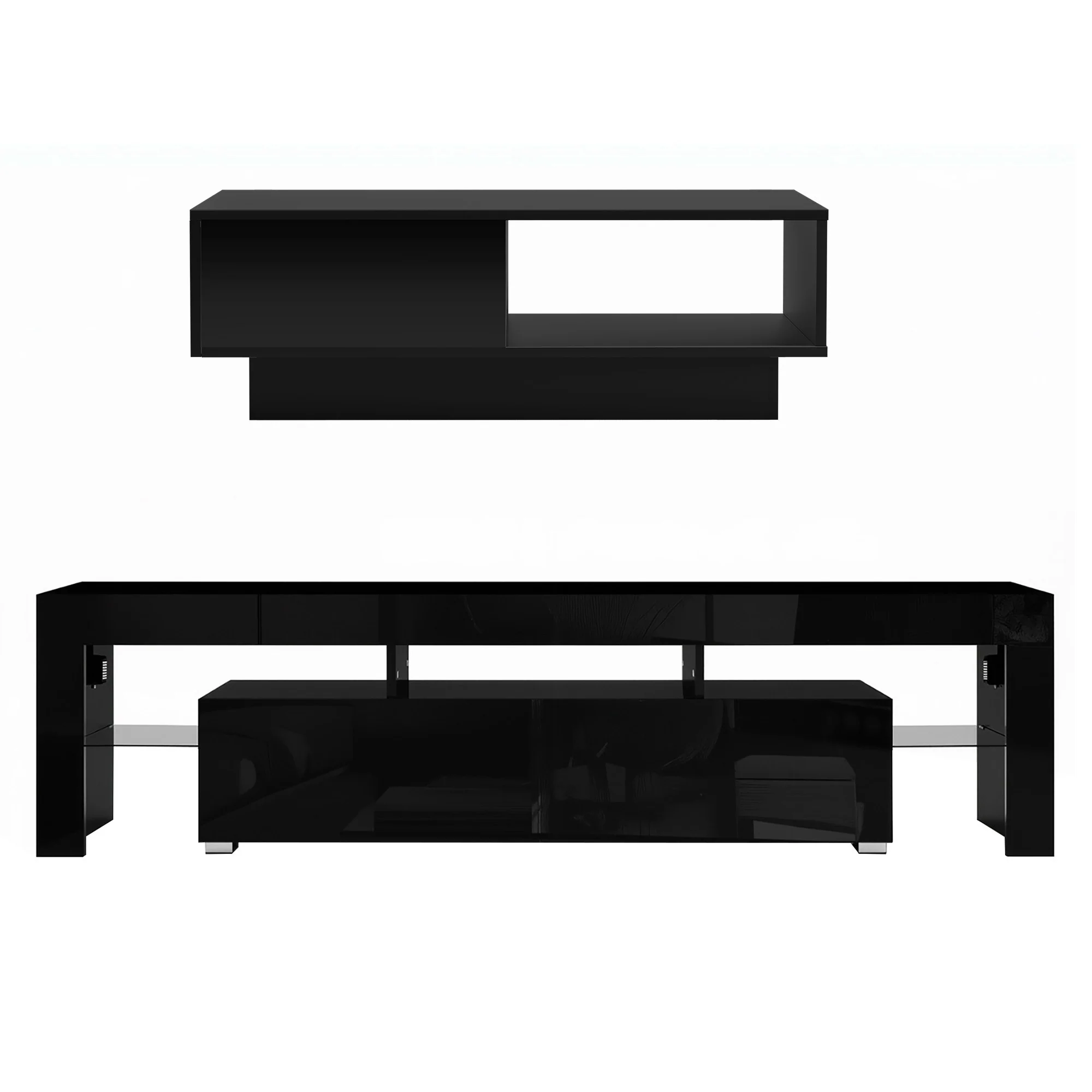 Artiss LED TV Unit & Coffee Table Set Storage Cabinet Black - Image 4