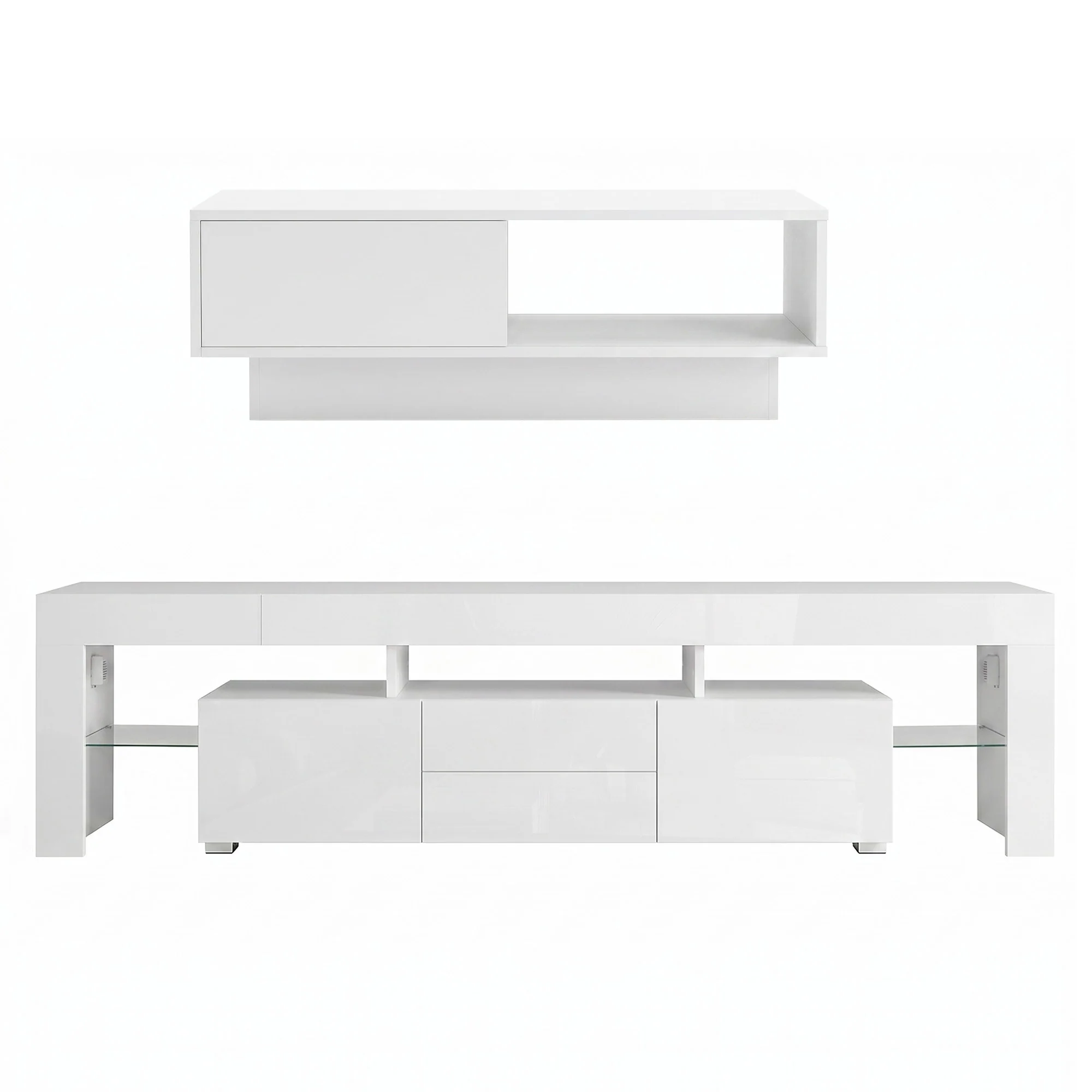 Artiss LED TV Unit & Coffee Table Set Storage Cabinet White - Image 4