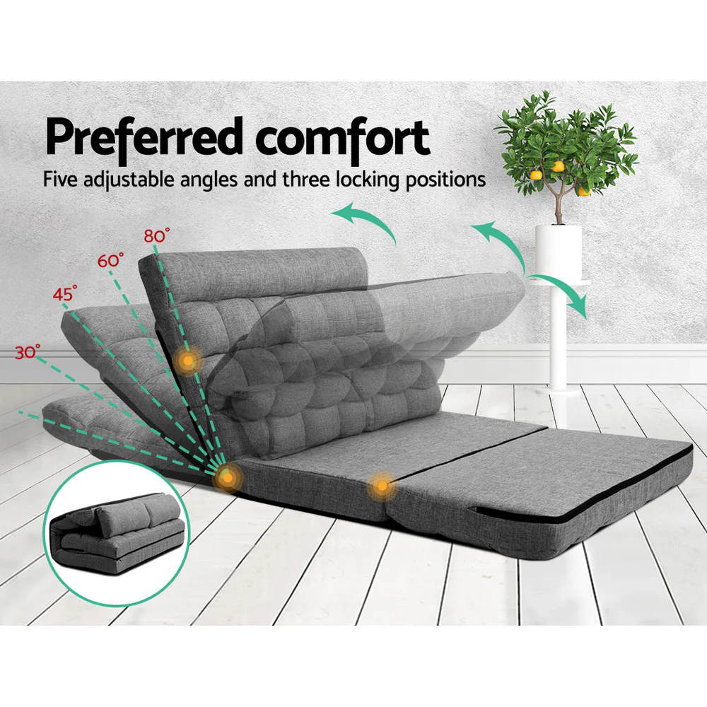 Artiss Lounge Sofa Bed 2-seater Grey Fabric - Image 3
