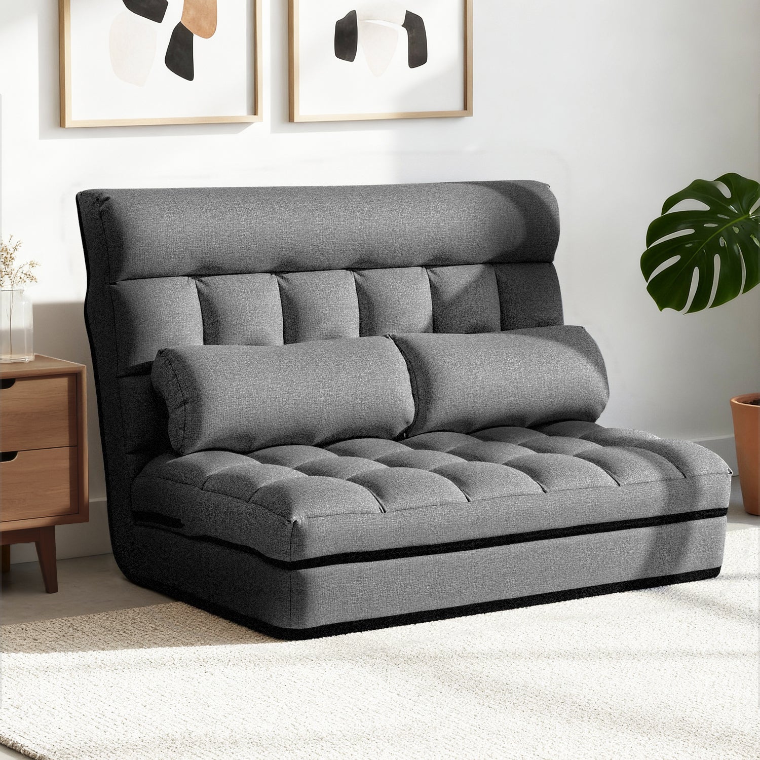Artiss Lounge Sofa Bed 2-seater Grey Fabric - Image 5