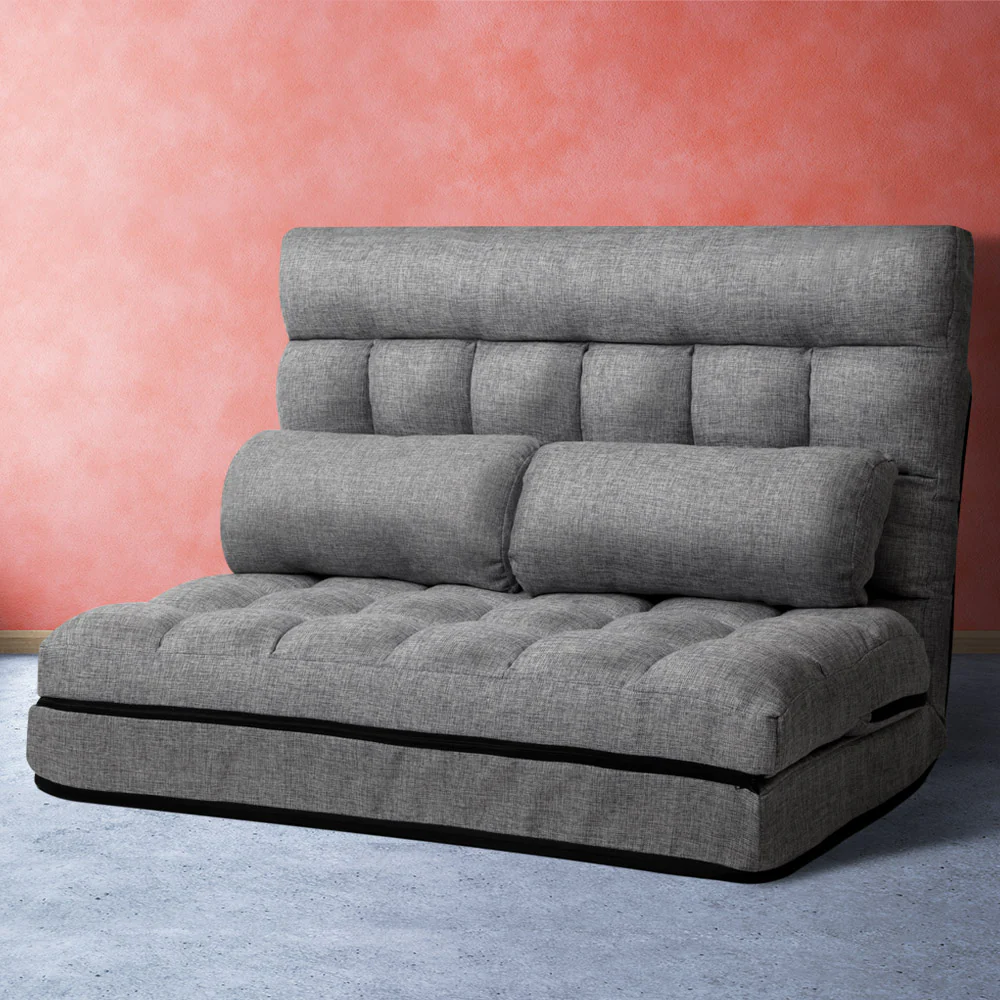 Artiss Lounge Sofa Bed 2-seater Grey Fabric - Image 6
