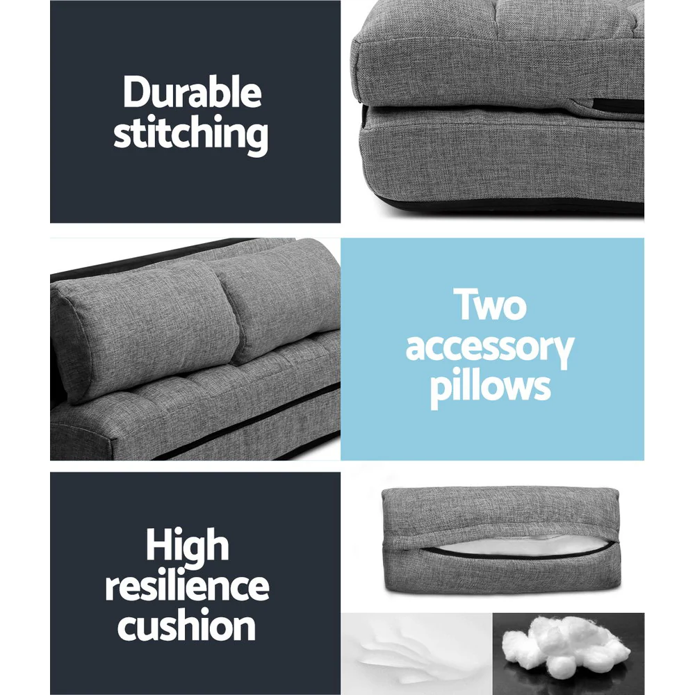 Artiss Lounge Sofa Bed 2-seater Grey Fabric - Image 7