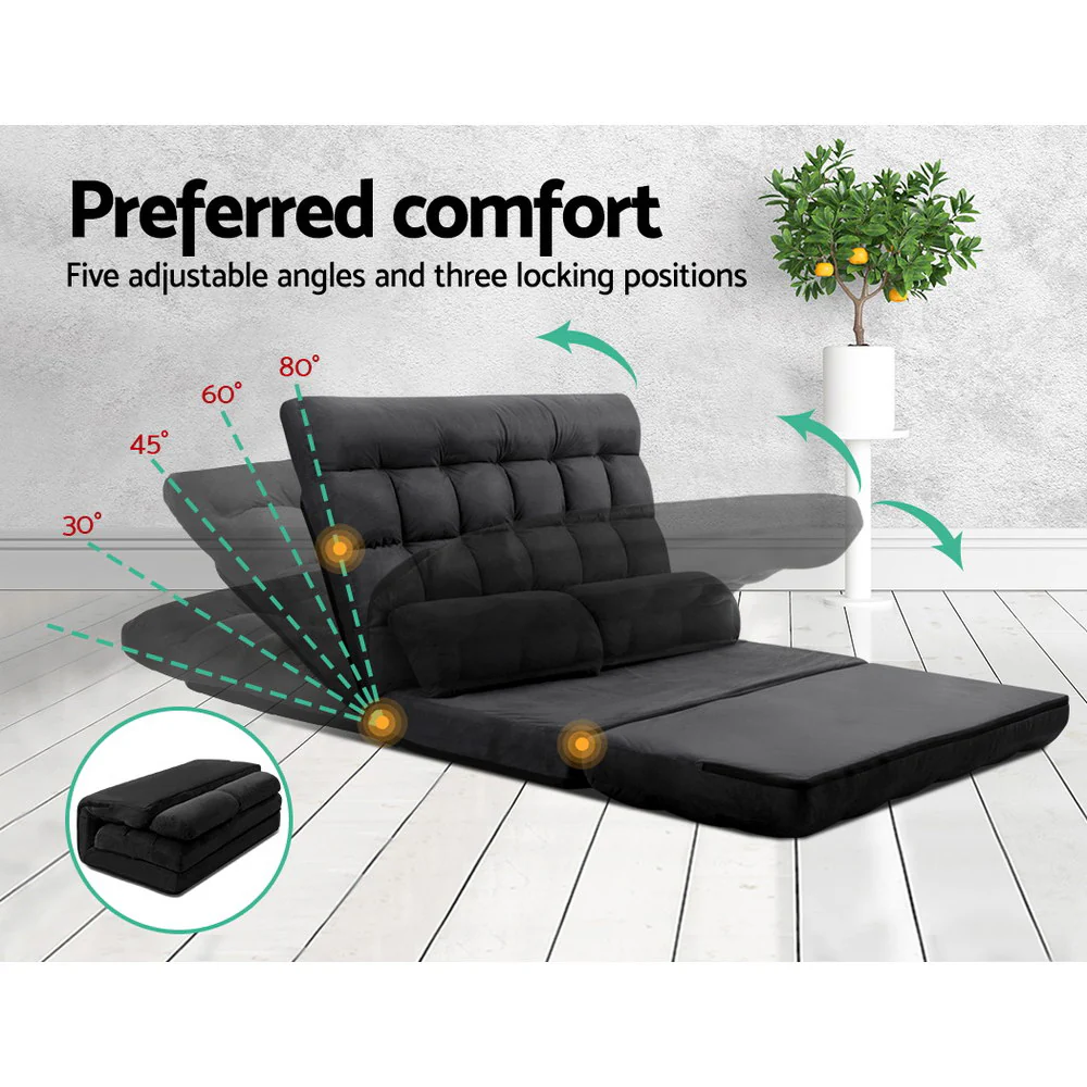 Artiss Lounge Sofa Bed 2-seater Charcoal Suede - Image 3