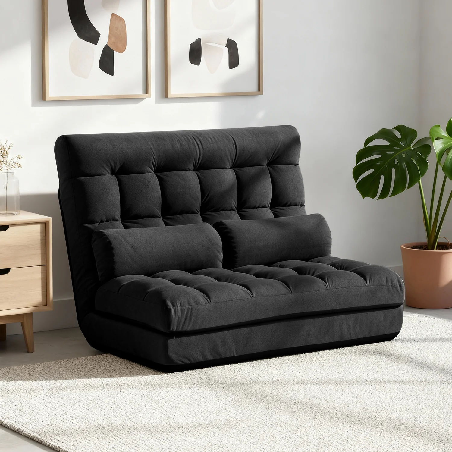 Artiss Lounge Sofa Bed 2-seater Charcoal Suede - Image 8