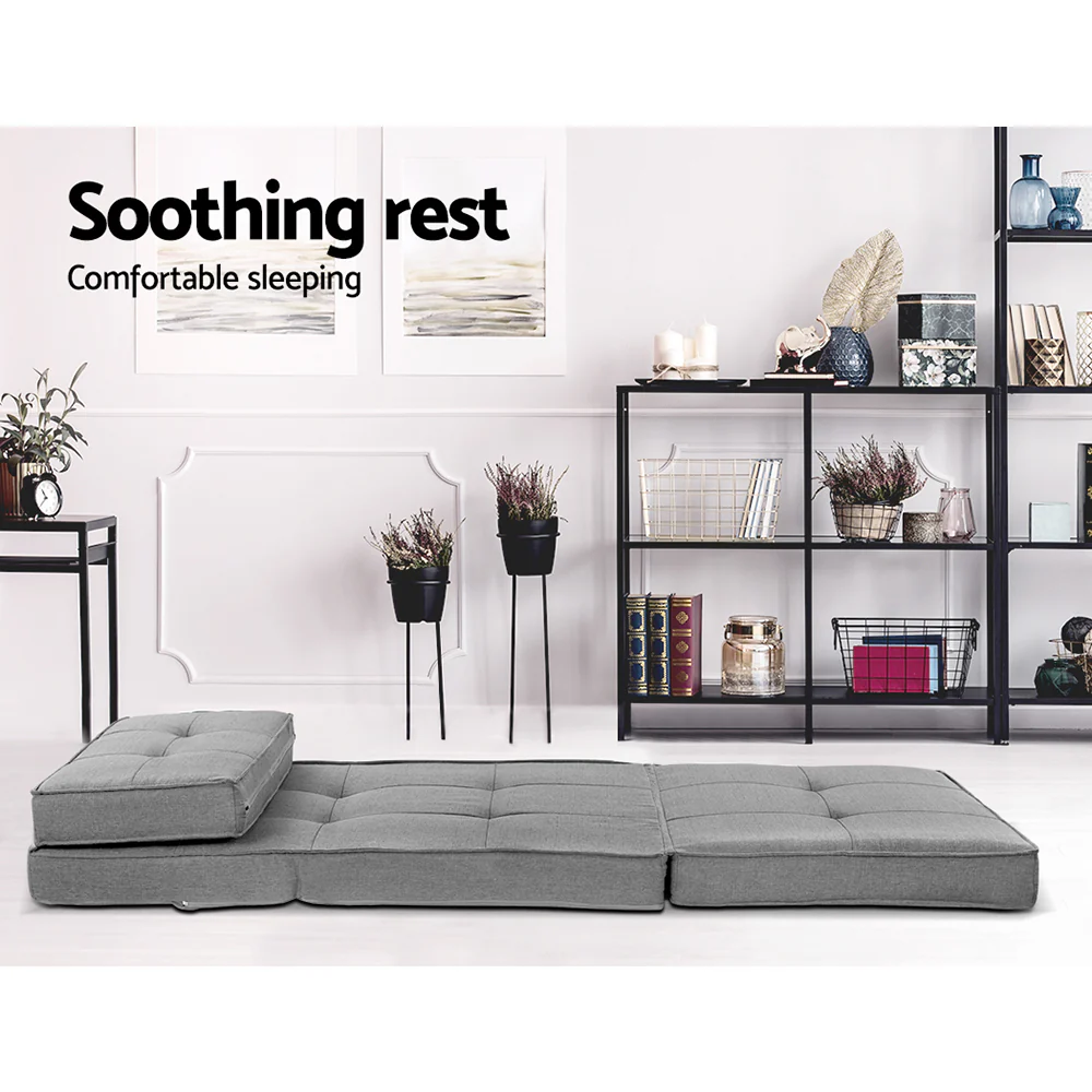 Artiss Floor Lounge Single Sofa Bed Grey Fabric - Image 4