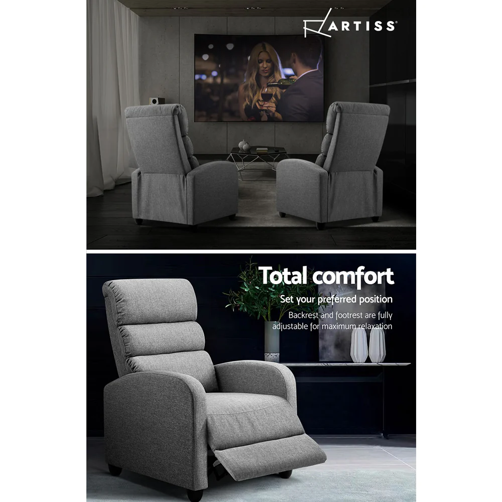 Artiss Recliner Armchair Grey Fabric Bolivia - Image 5