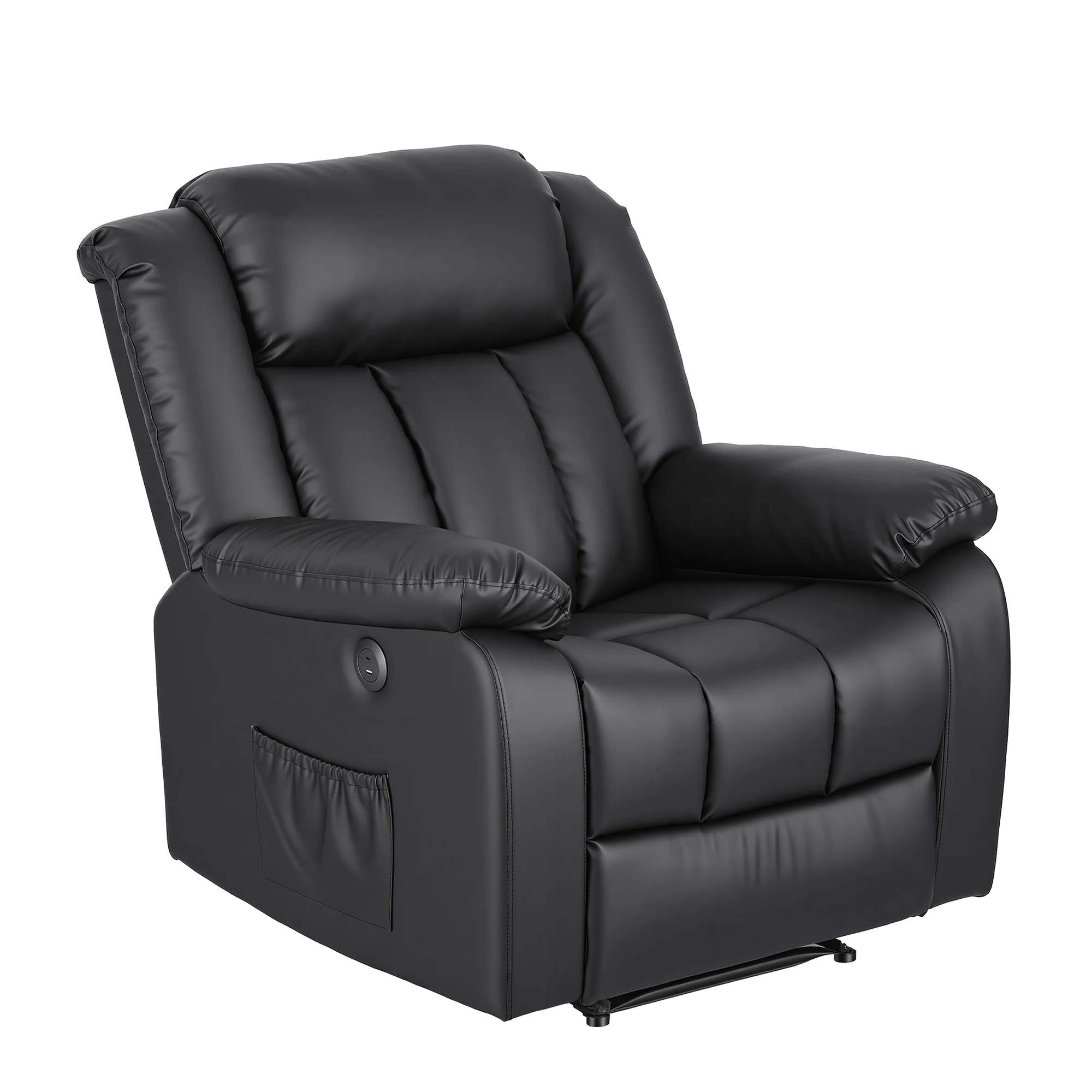 Artiss Manual Massage Recliner Chair for Living Room, Leather Sofa Lounge Reclining Chair with 2 USB Port, 160? Recline Reading Chair with 20CM Wide Armrests, 8 Point Vibration & Lumbar Heat, Black - Image 2
