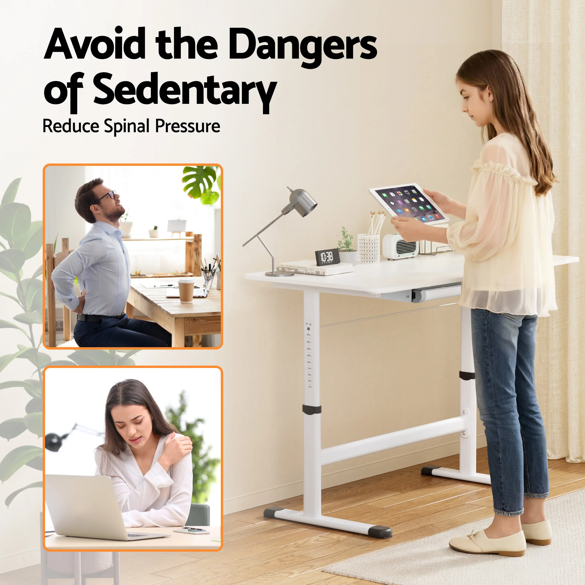 Artiss Manual Standing Desk Height Adjustable Workstation Computer Desks Study 100CM White - Image 10