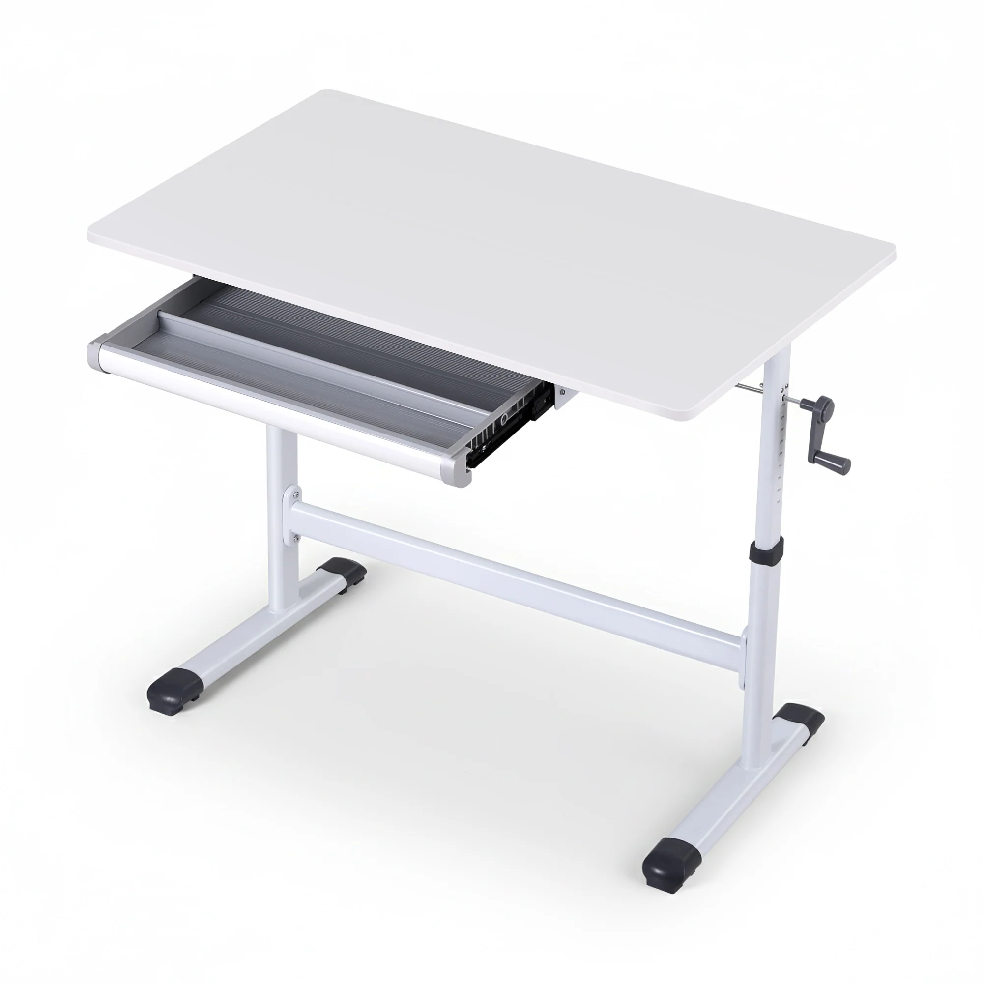 Artiss Manual Standing Desk Height Adjustable Workstation Computer Desks Study 100CM White - Image 2