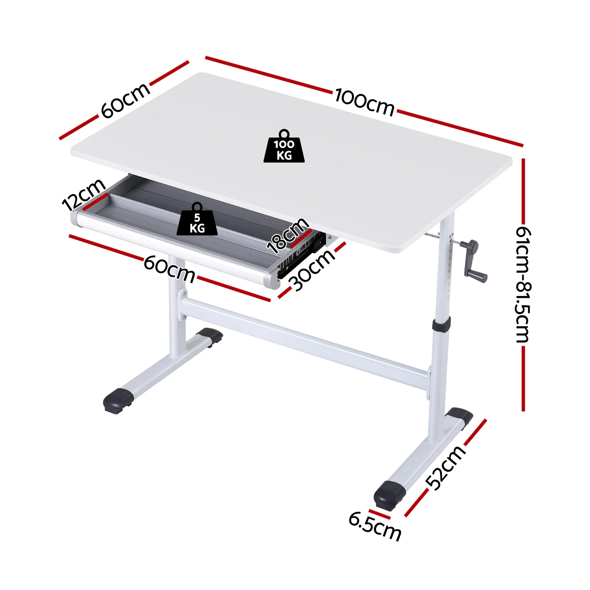 Artiss Manual Standing Desk Height Adjustable Workstation Computer Desks Study 100CM White - Image 3