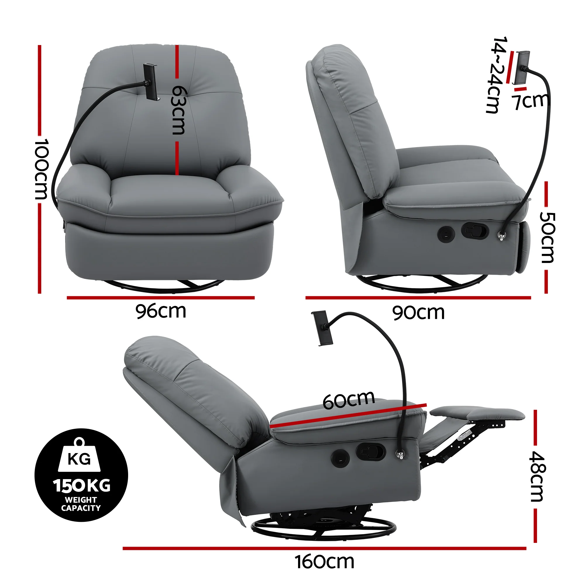 Artiss Manual Swivel Rocker Recliner with USB Ports Rocking Chair Nursery Sofa Lounge - Image 3