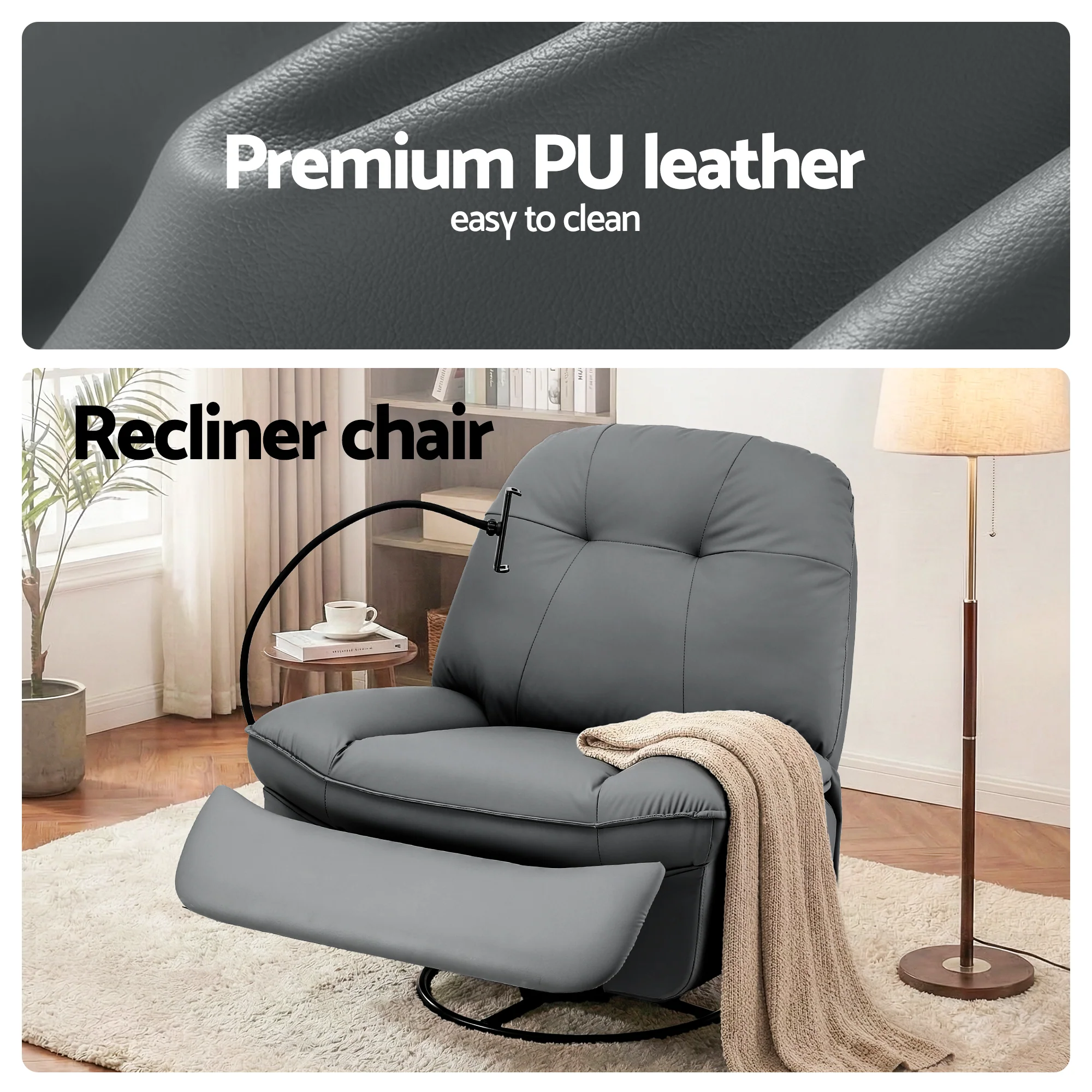 Artiss Manual Swivel Rocker Recliner with USB Ports Rocking Chair Nursery Sofa Lounge - Image 6