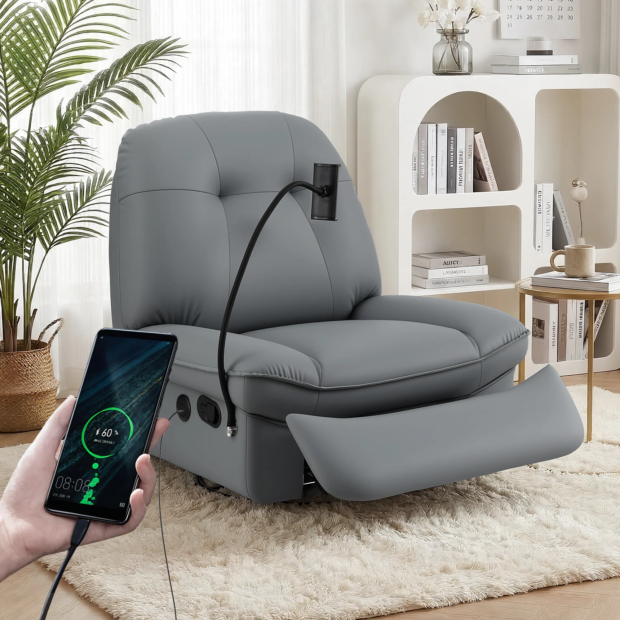 Artiss Manual Swivel Rocker Recliner with USB Ports Rocking Chair Nursery Sofa Lounge - Image 7