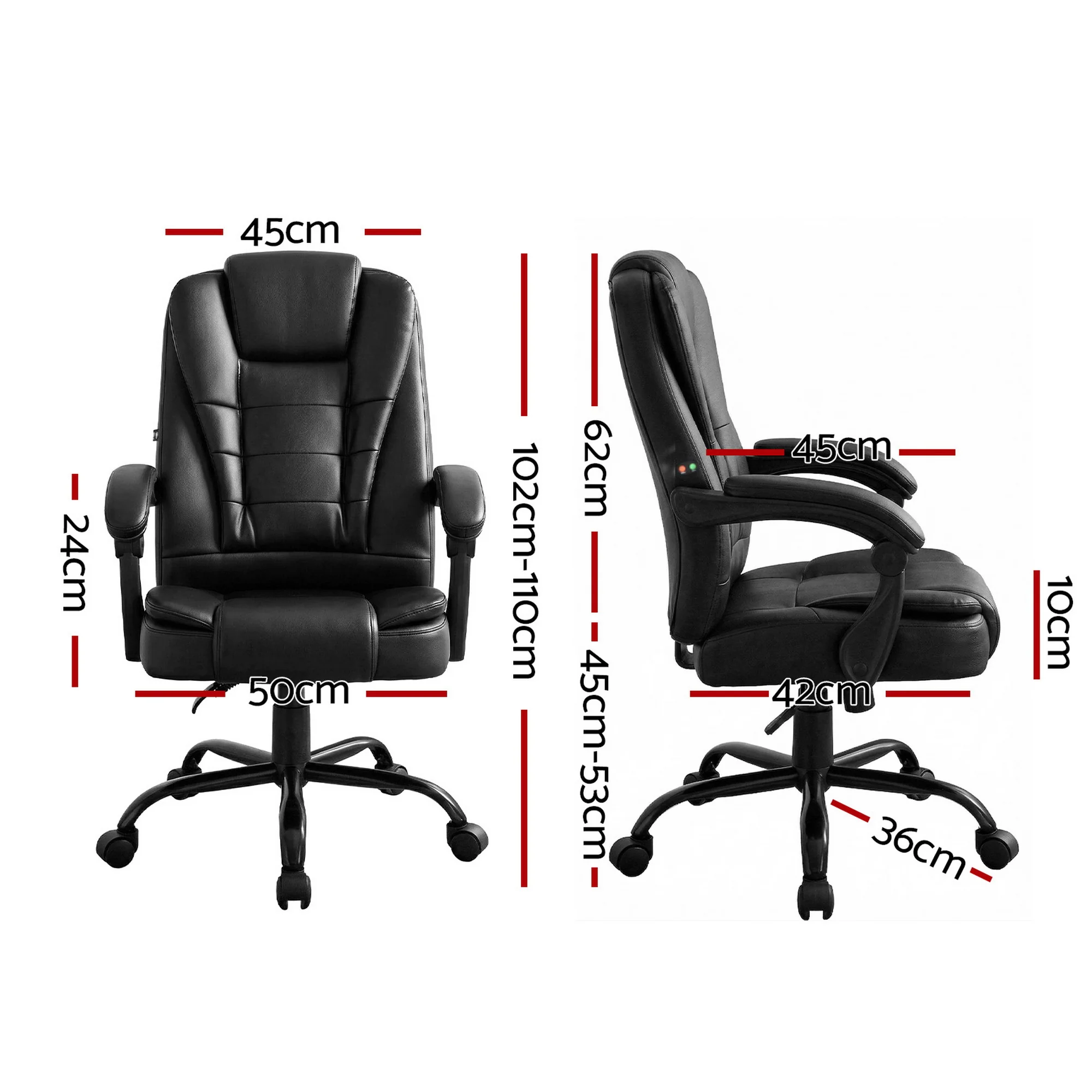 Artiss Massage Office Chair Executive Computer Gaming Chairs Black PU Leather - Image 3
