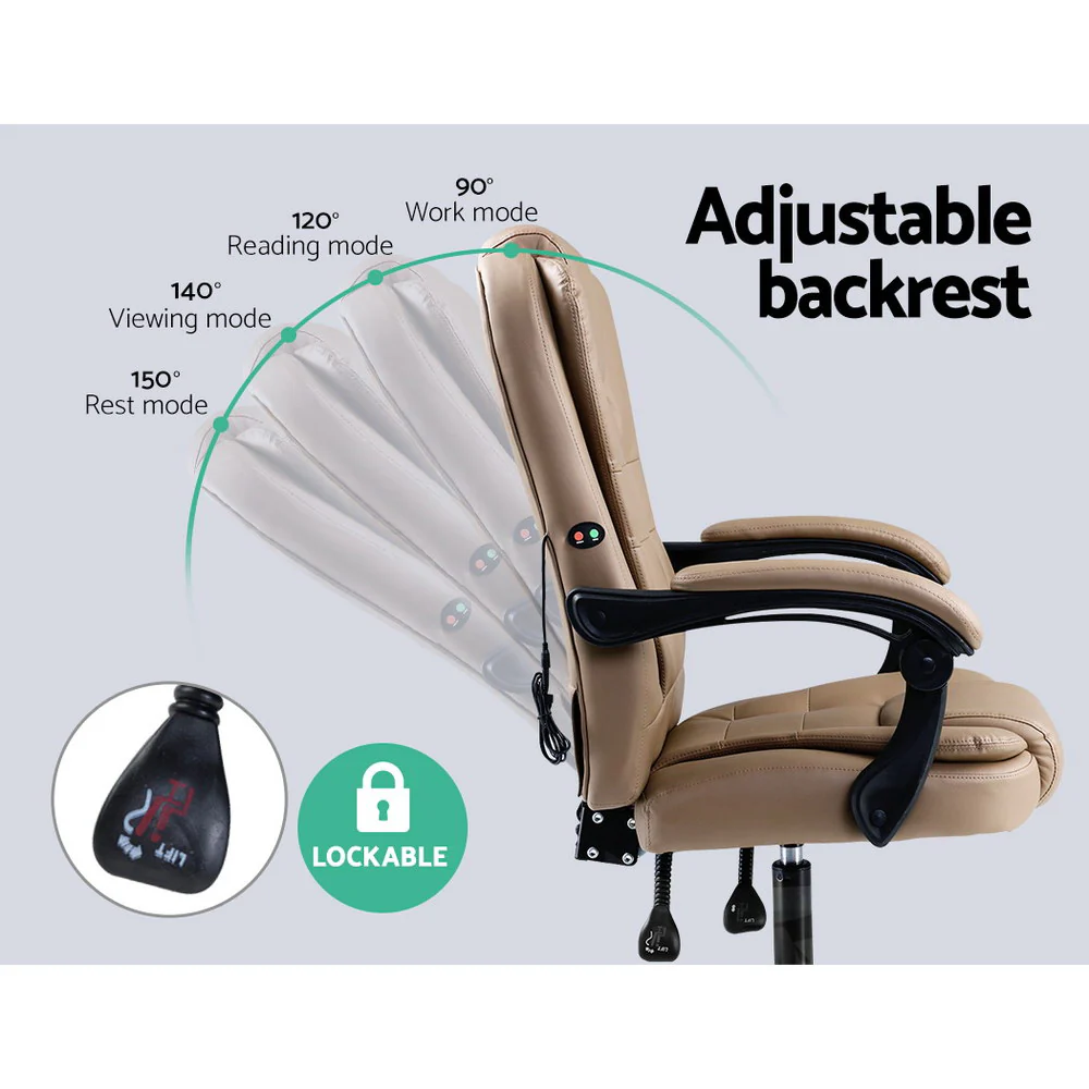 Artiss 2 Point Massage Office Chair PU Leather Espresso - Image 5