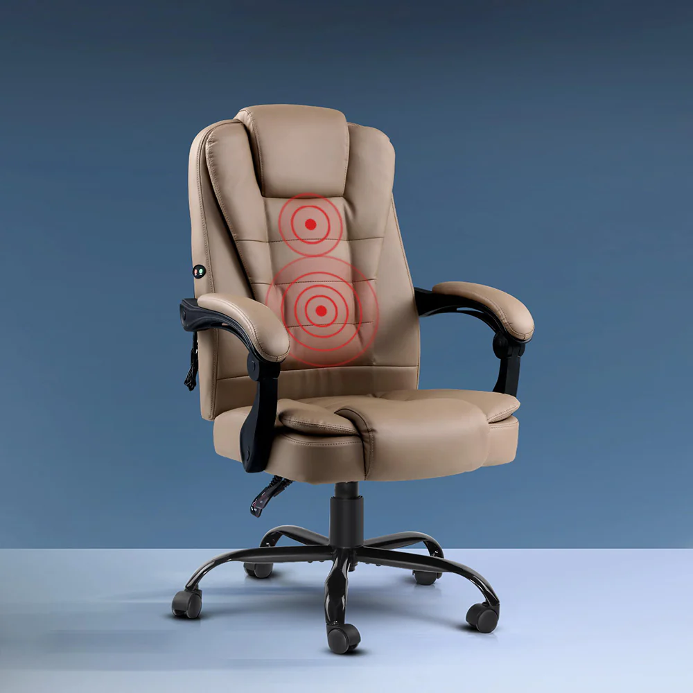 Artiss 2 Point Massage Office Chair PU Leather Espresso - Image 8