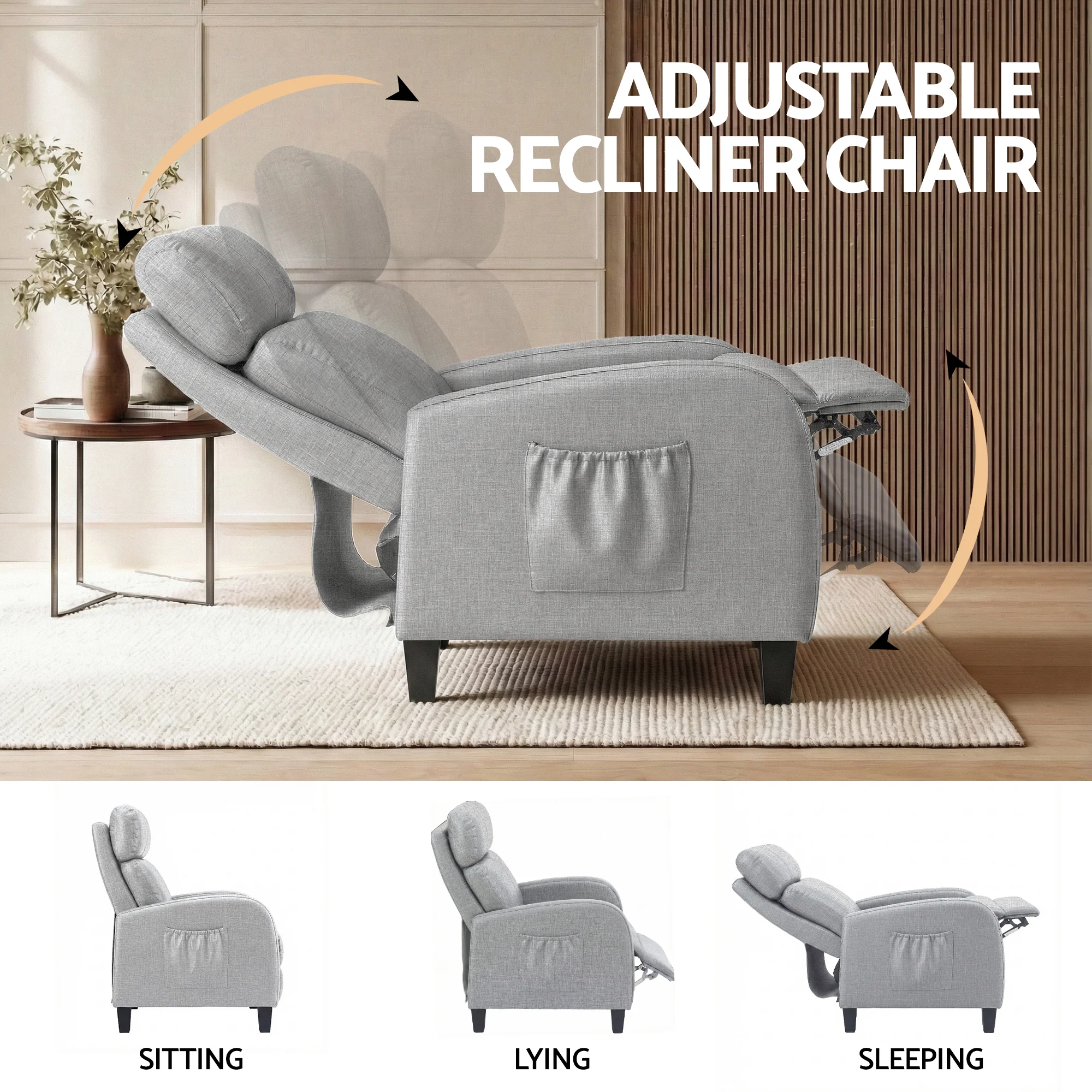 Artiss Massage Recliner Chair Small Recliner Sofa for Adults Fabric Grey - Image 5