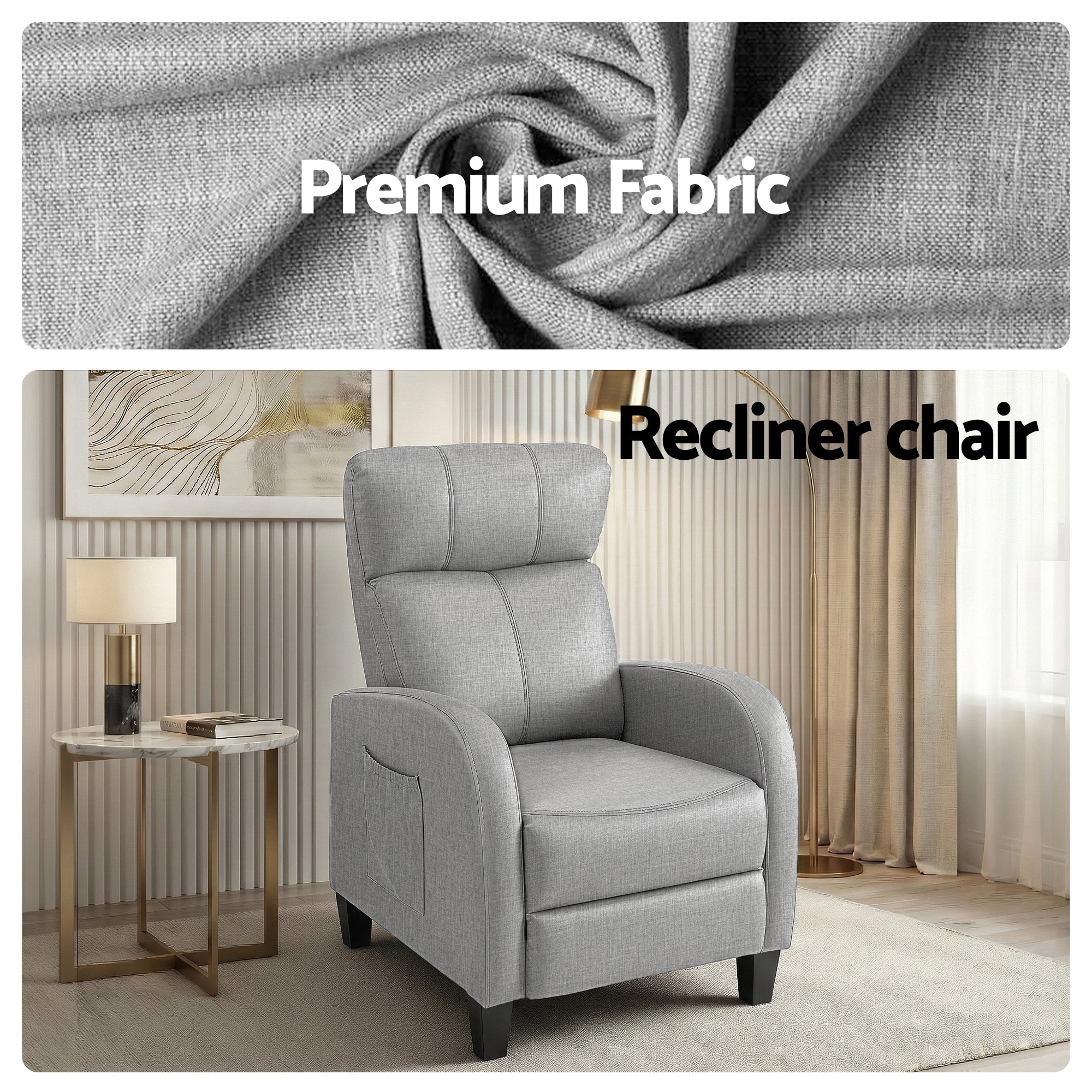 Artiss Massage Recliner Chair Small Recliner Sofa for Adults Fabric Grey - Image 6