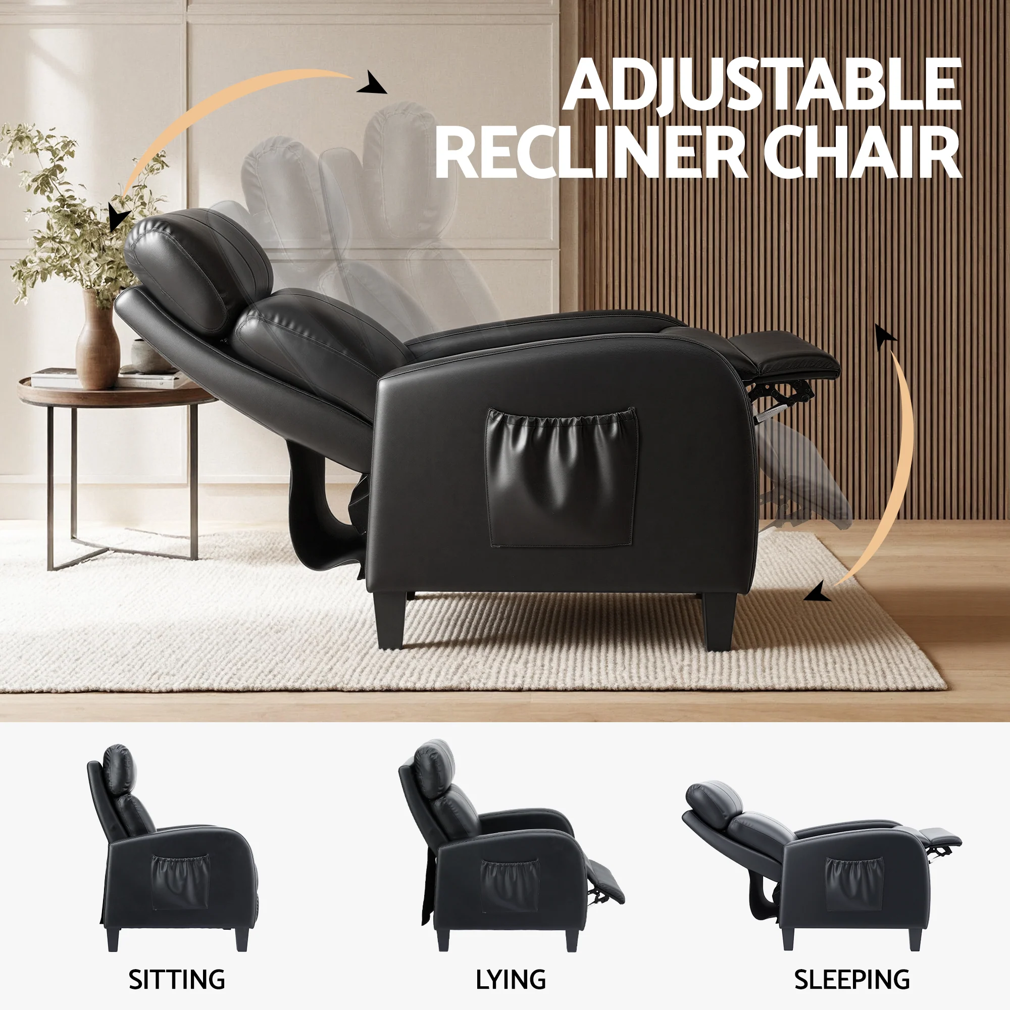 Artiss Massage Recliner Chair Small Recliner Sofa for Adults PU Leather Black - Image 5