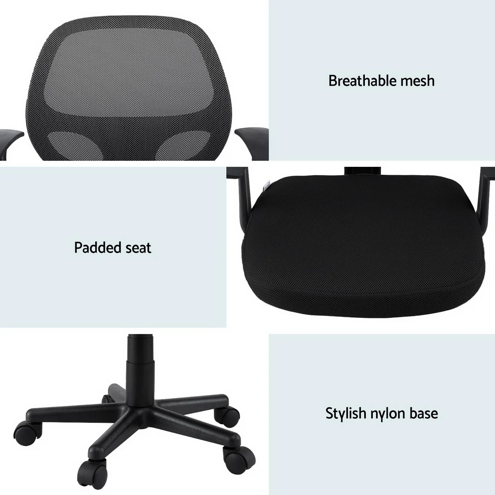 Artiss Mesh Office Chair Computer Gaming Desk Chairs Work Study Mid Back Black - Image 7
